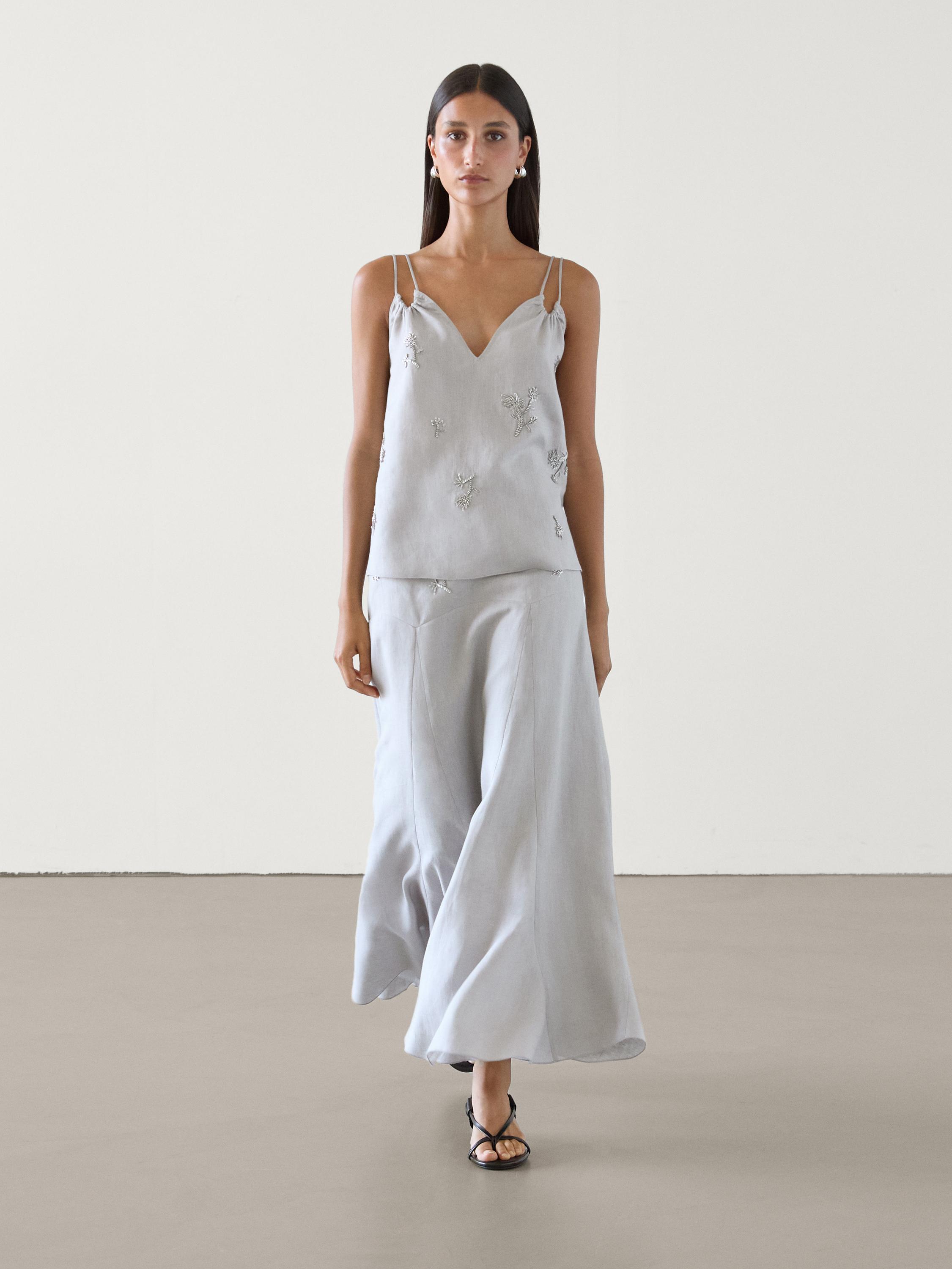 توب مطرز كتان 100% من مجموعة من قطعتين