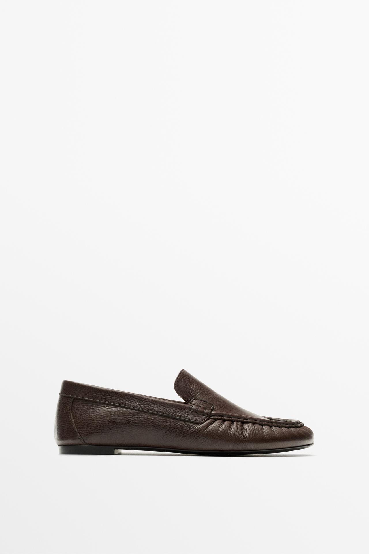 Soft leather moc toe loafer — BROWN