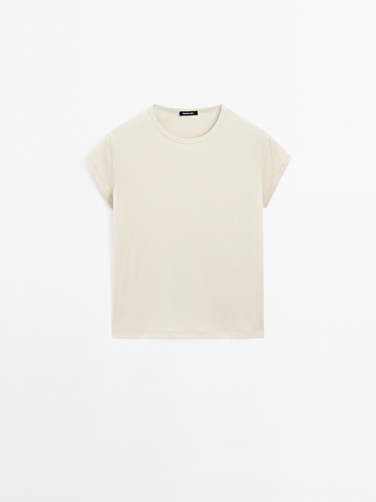 Massimo Dutti - Dame - Kortærmet T-Shirt I 100% Merceriseret Bomuld - Grå-Naturlig - Xl