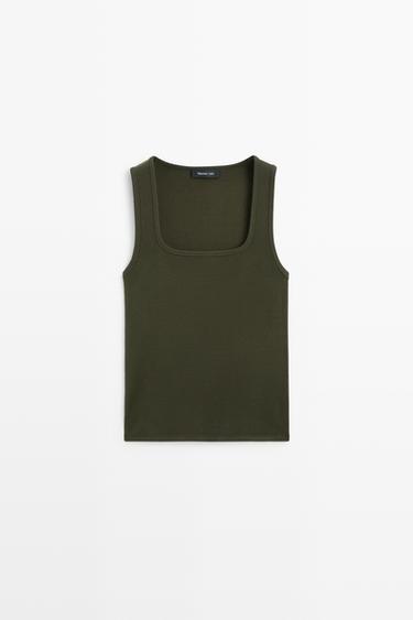 Square Neck Top — DARK KHAKI 2