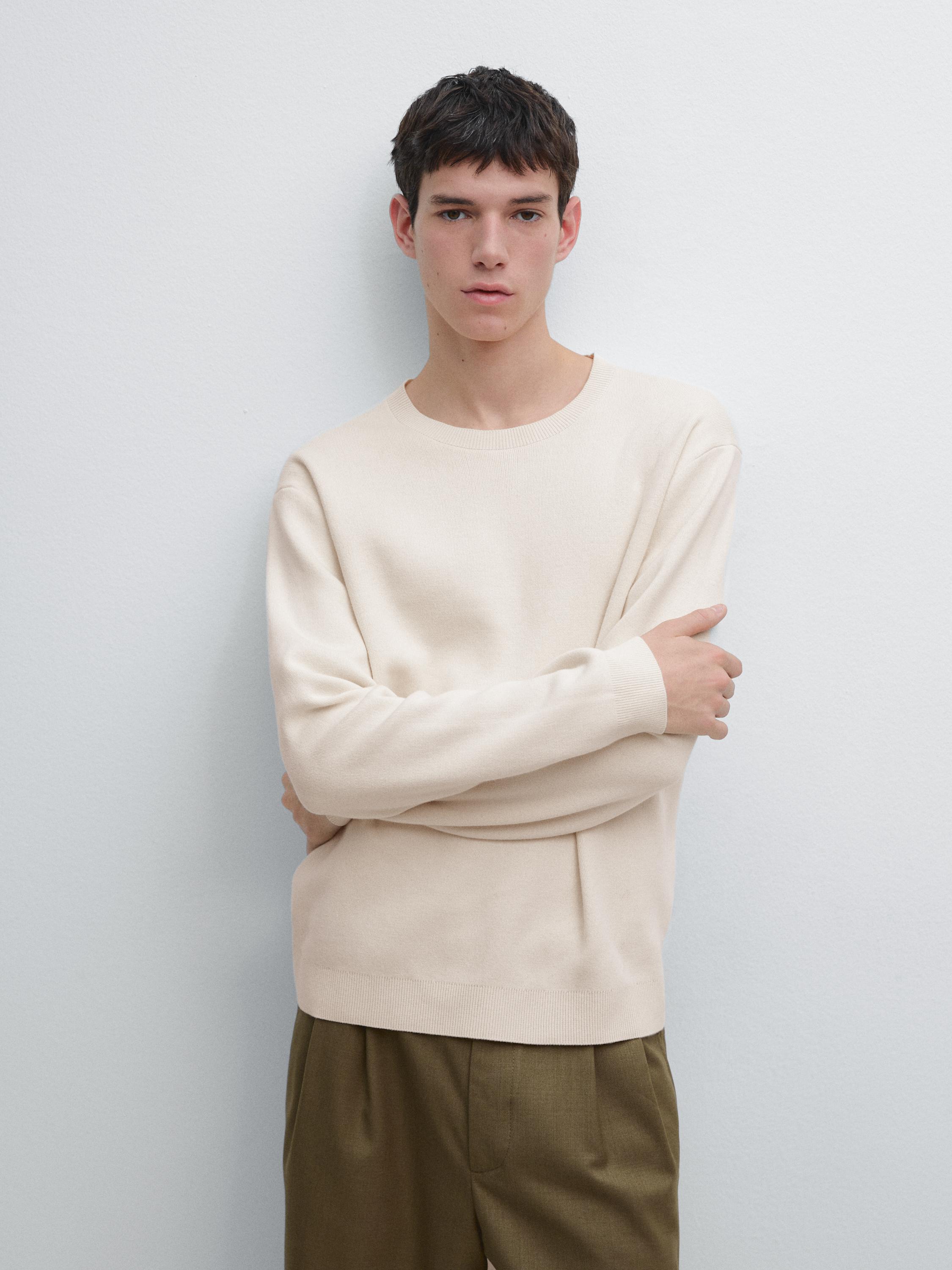 Knit 100% cotton crew neck sweater — Vanilla