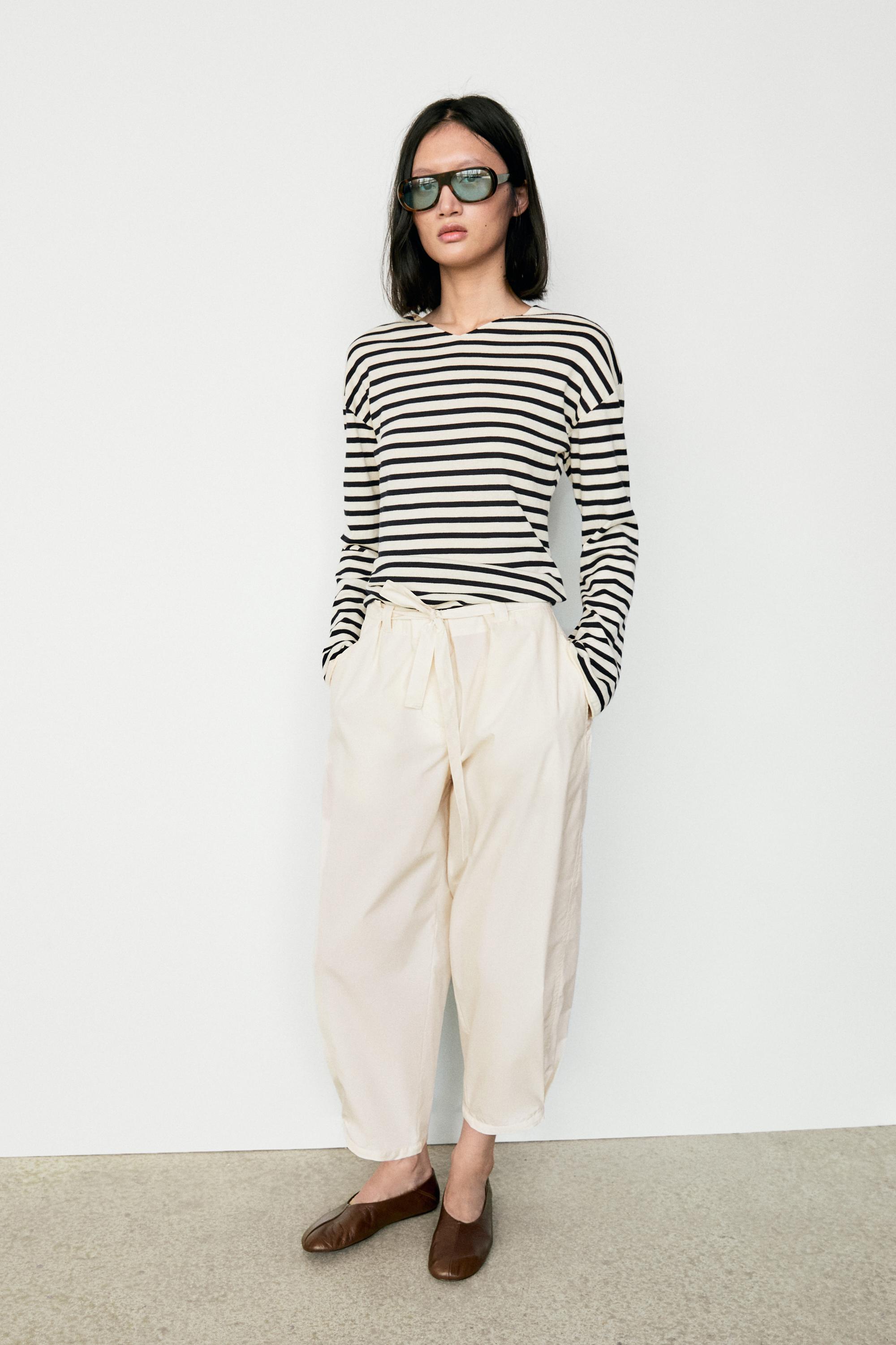 100% cotton long sleeve striped sweater — NAVY BLUE