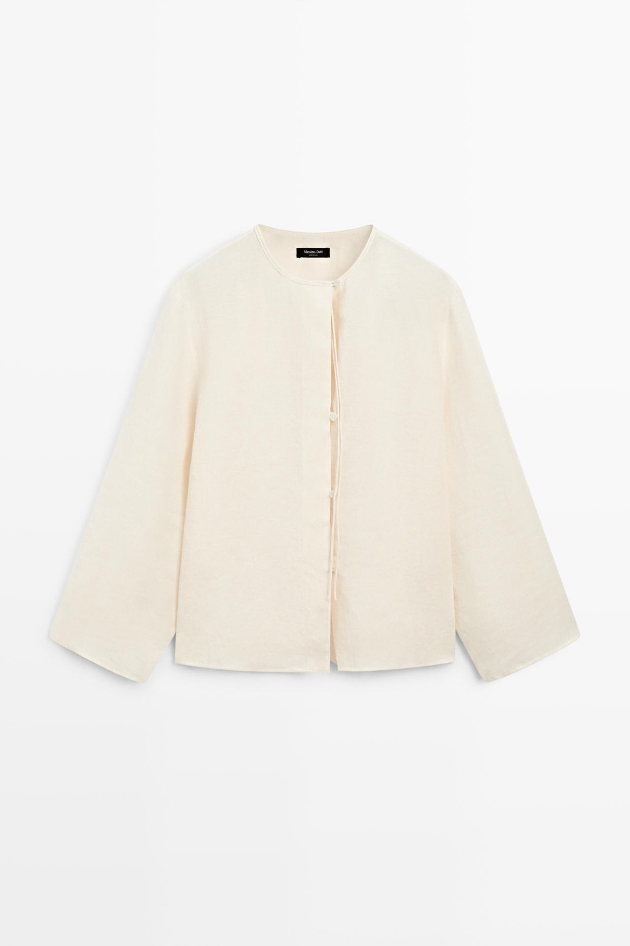 Massimo Dutti - Dames - 100% Linnen Overhemd Met Halsdetail - Vanille - M