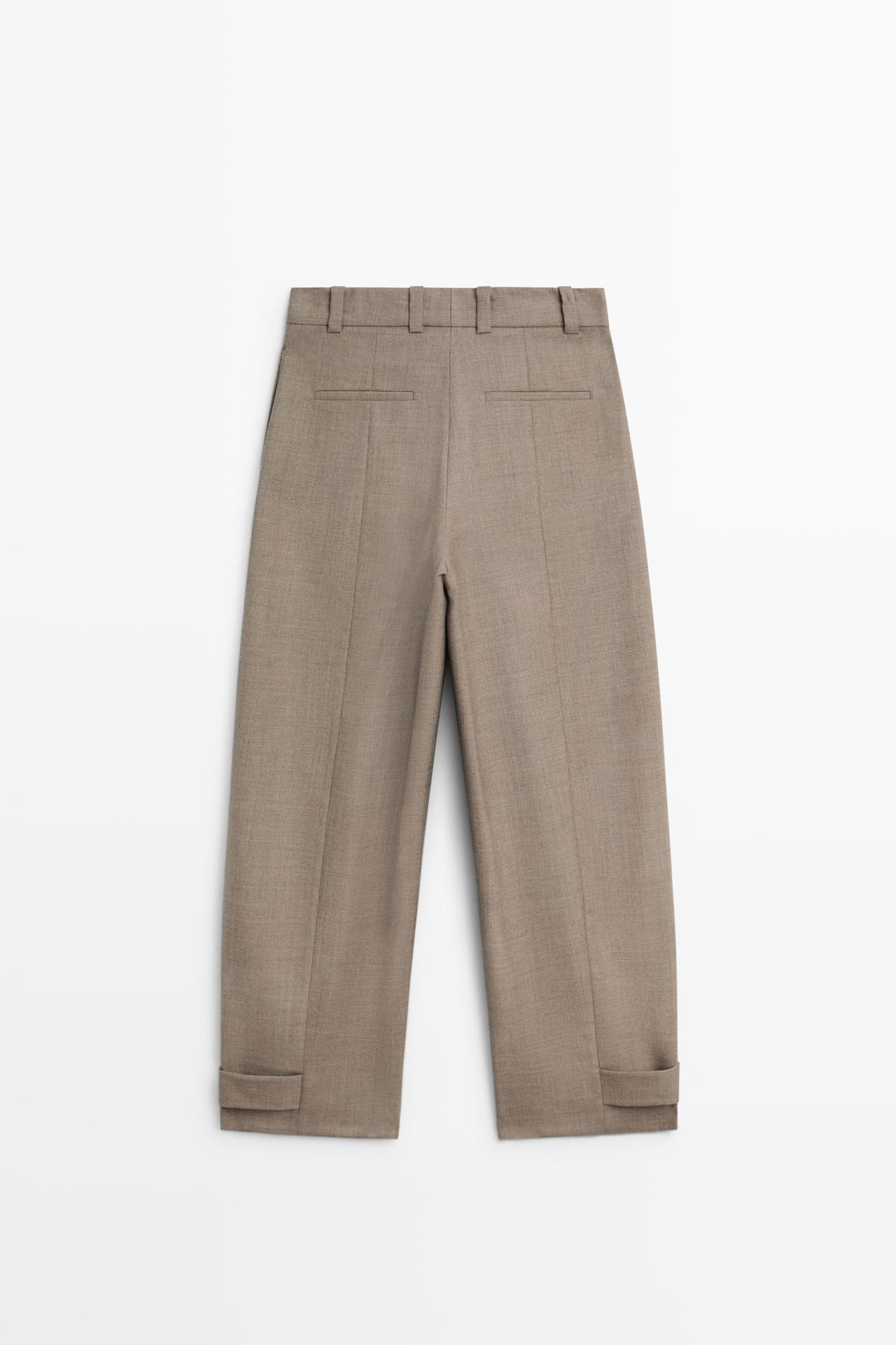 100% wool darted trousers with hem detail — Sand