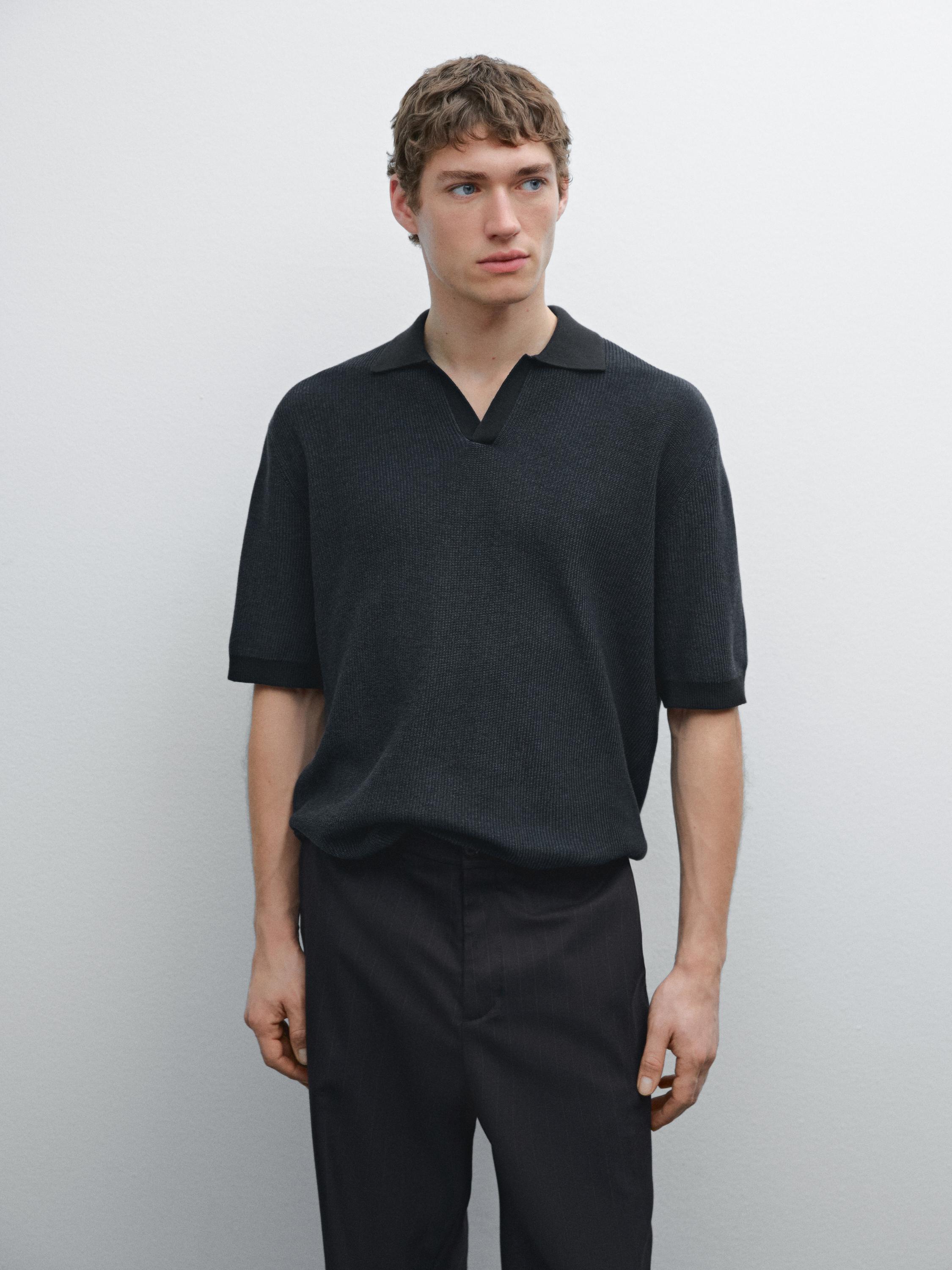 100% cotton contrast polo sweater