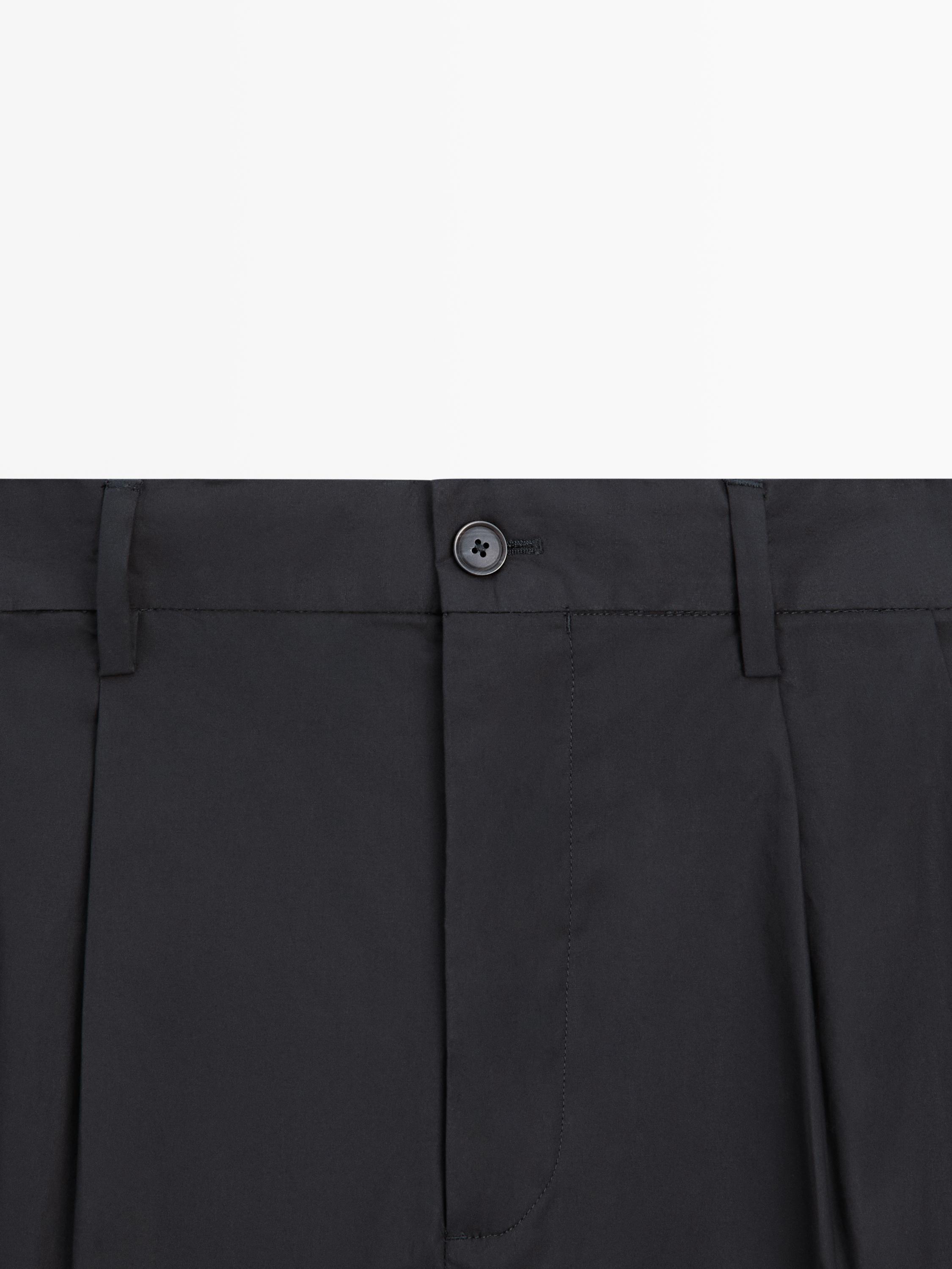 Cotton trousers with double darts — NAVY BLUE