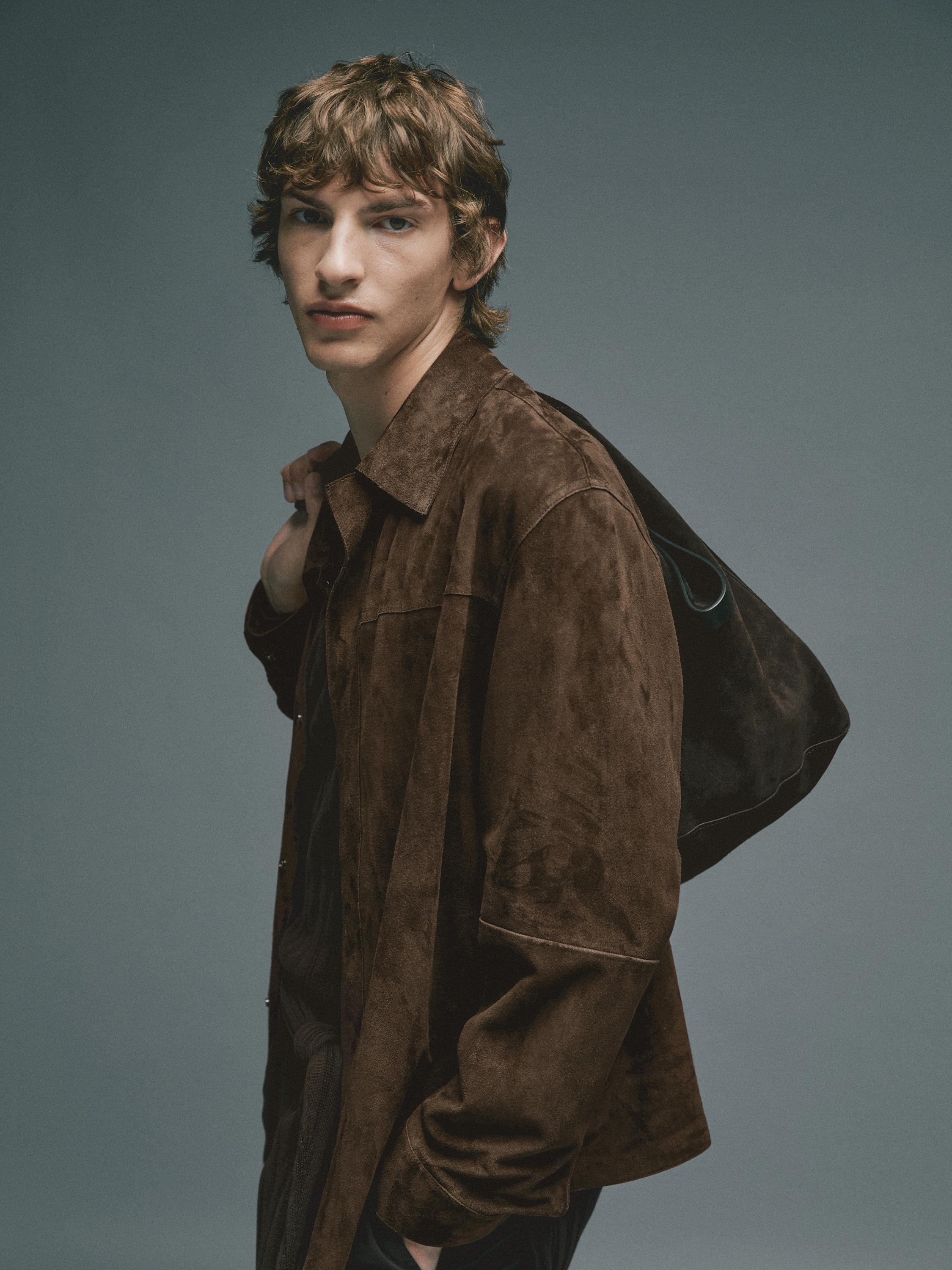 Lightweight suede leather overshirt