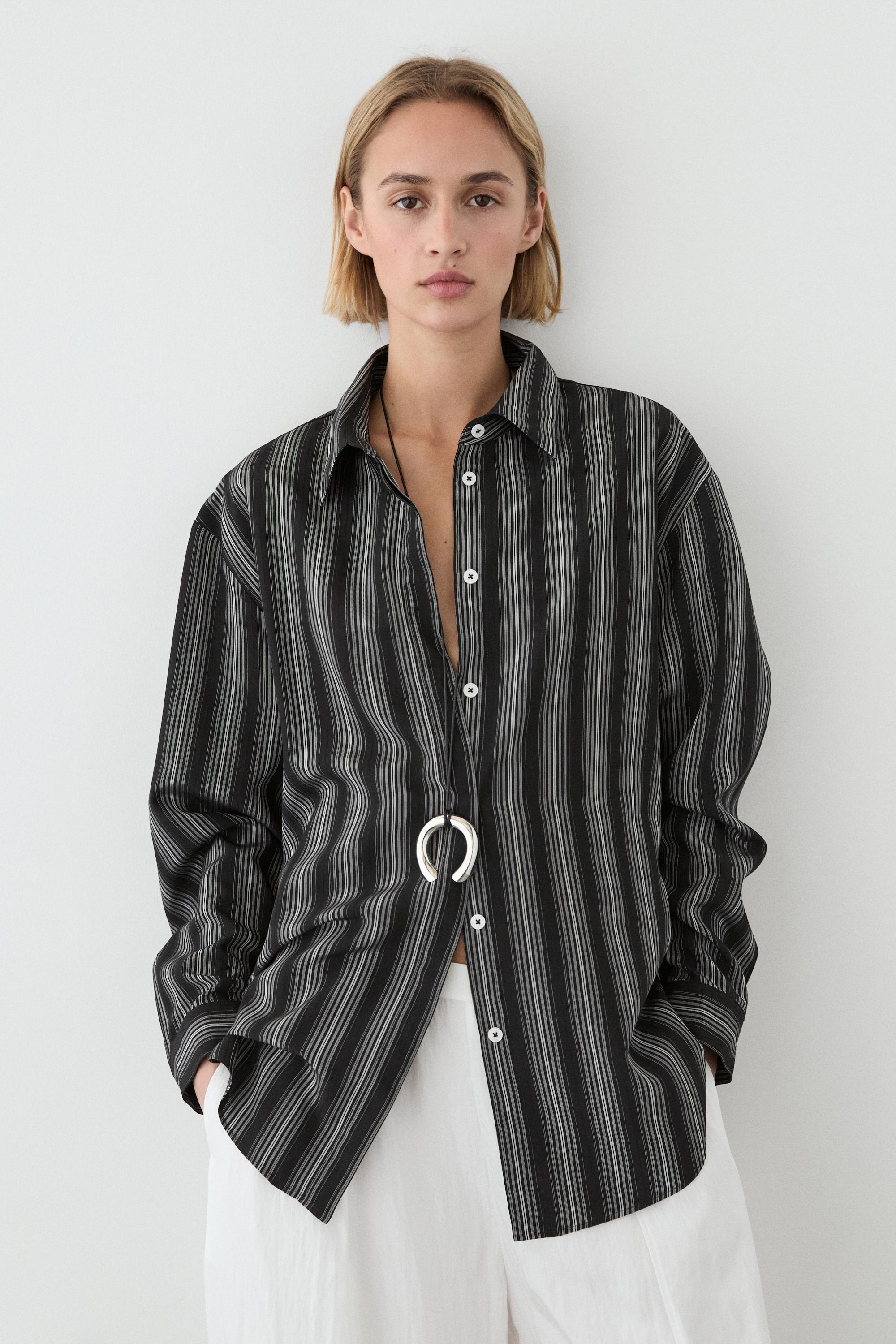 Flowing shirt with striped detailing — BLACK