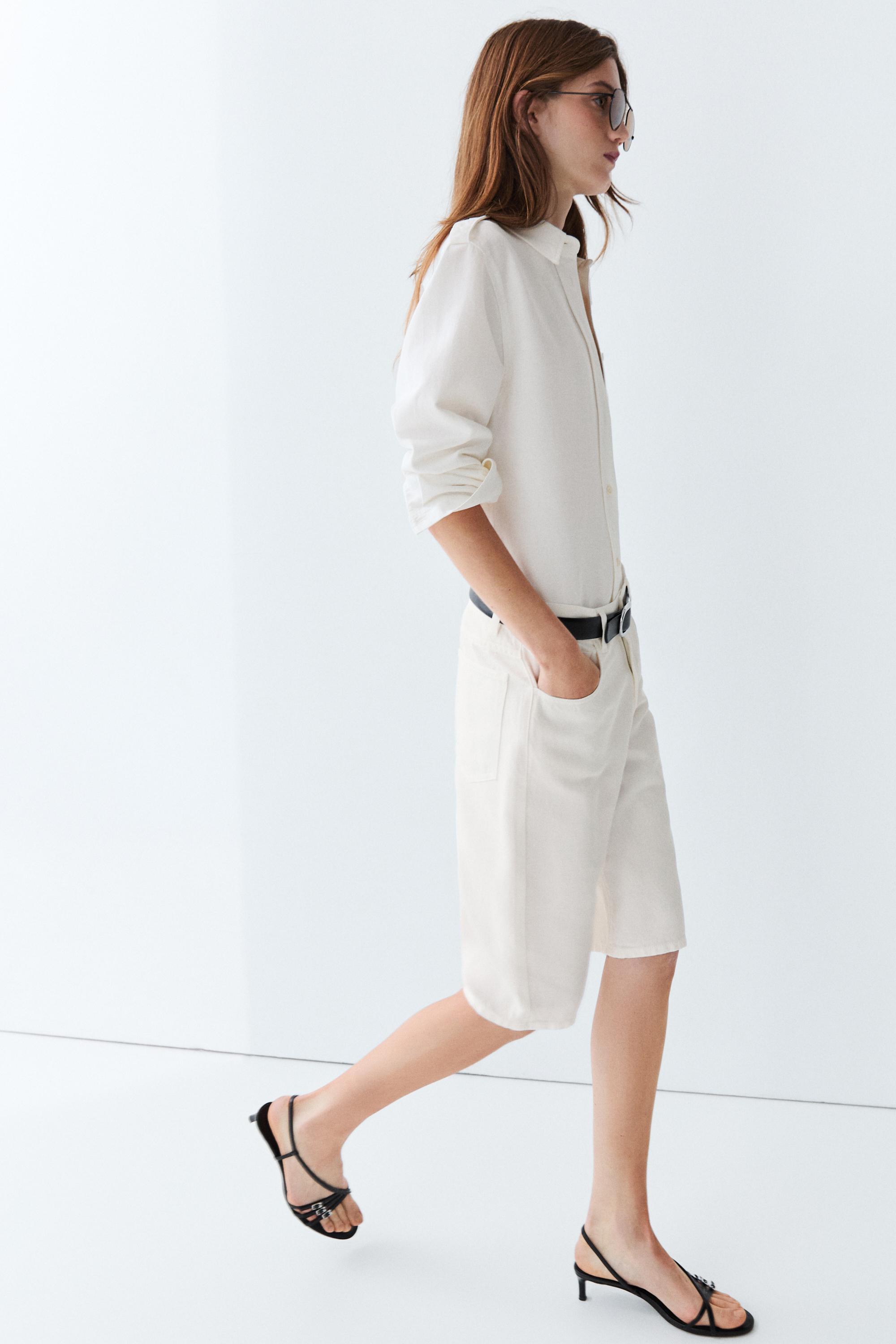 Cotton and linen blend Bermuda shorts — Off white