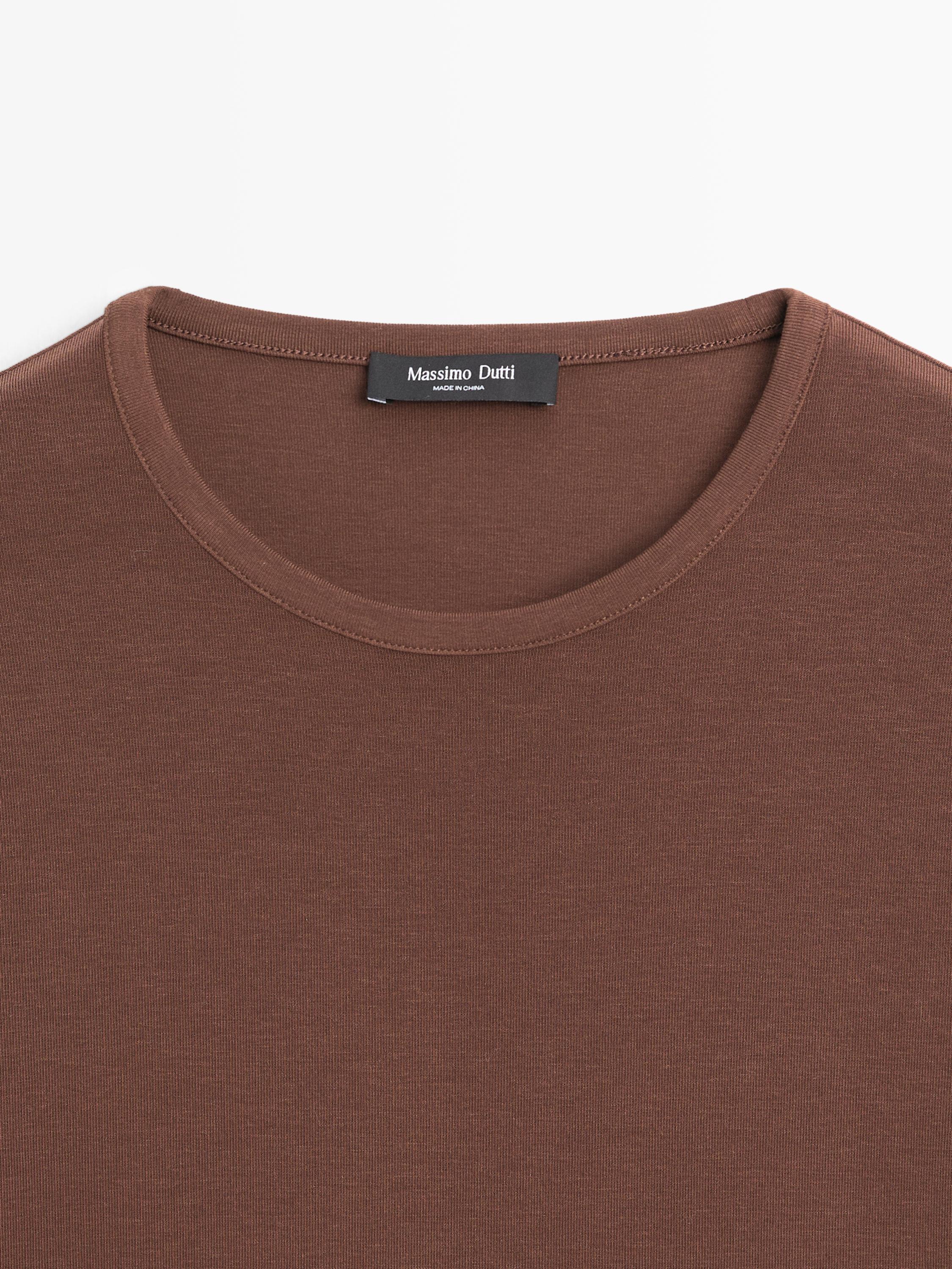 Lyocell blend short sleeve T-shirt — BROWN