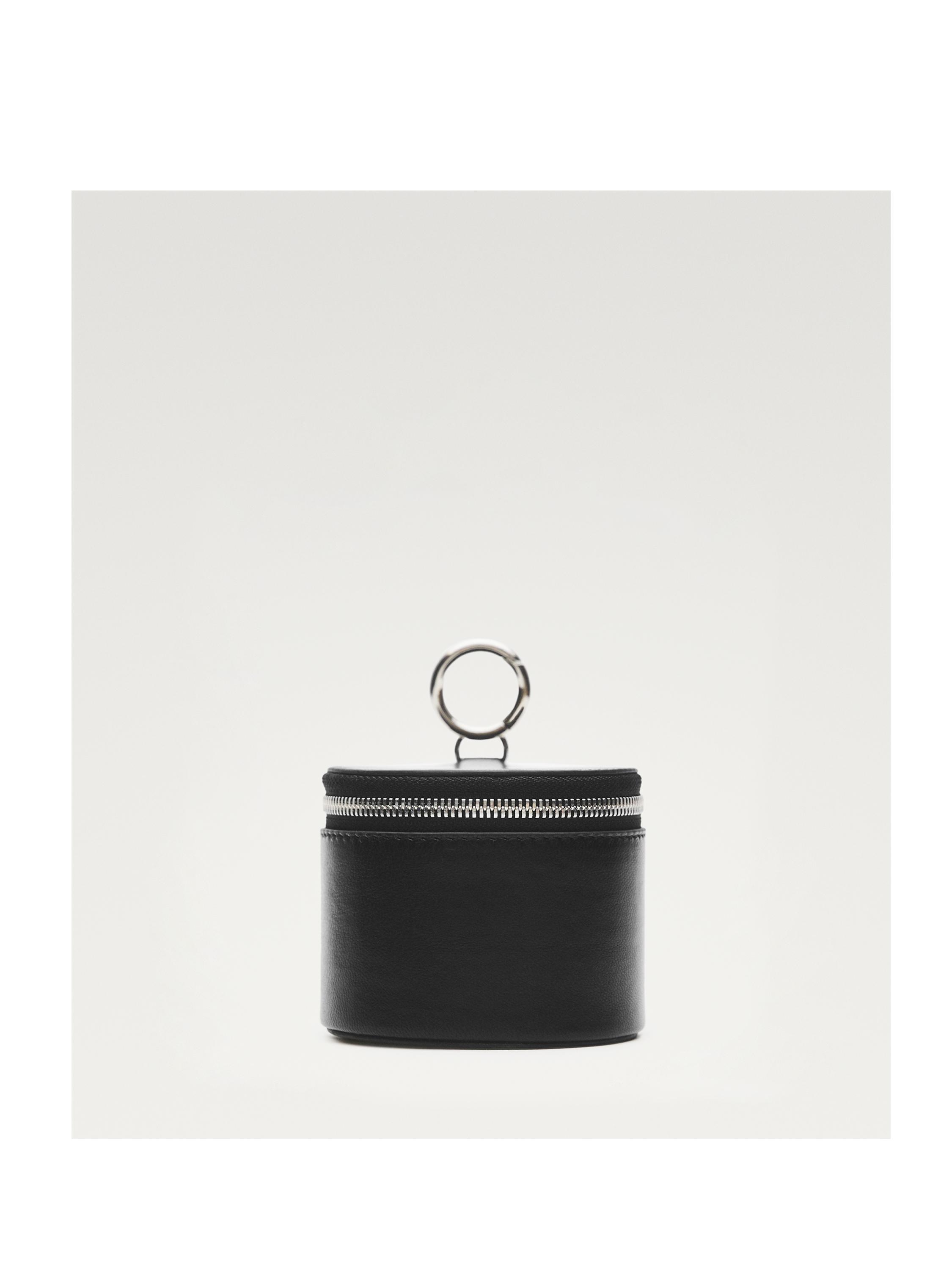 Round nappa leather bag with rhinestones — BLACK