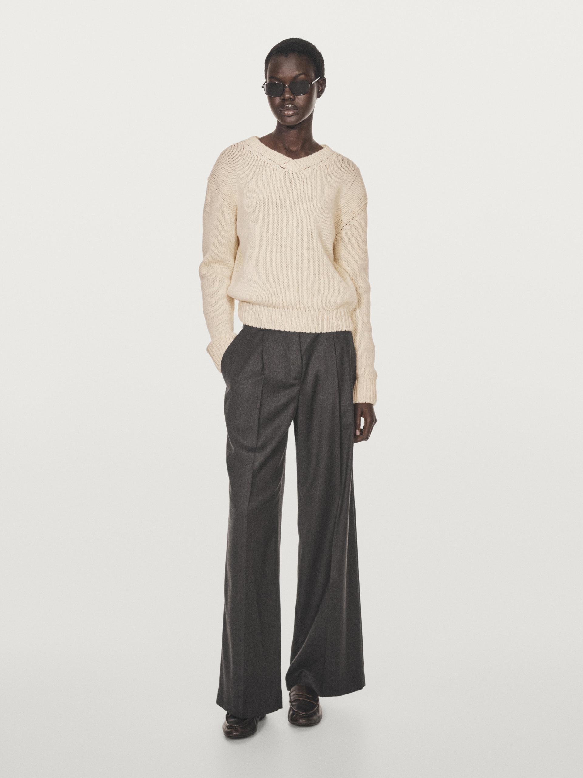 Maglia Con Scollo A V 100% Lana - Ecru - Xs - Massimo Dutti - Femminile