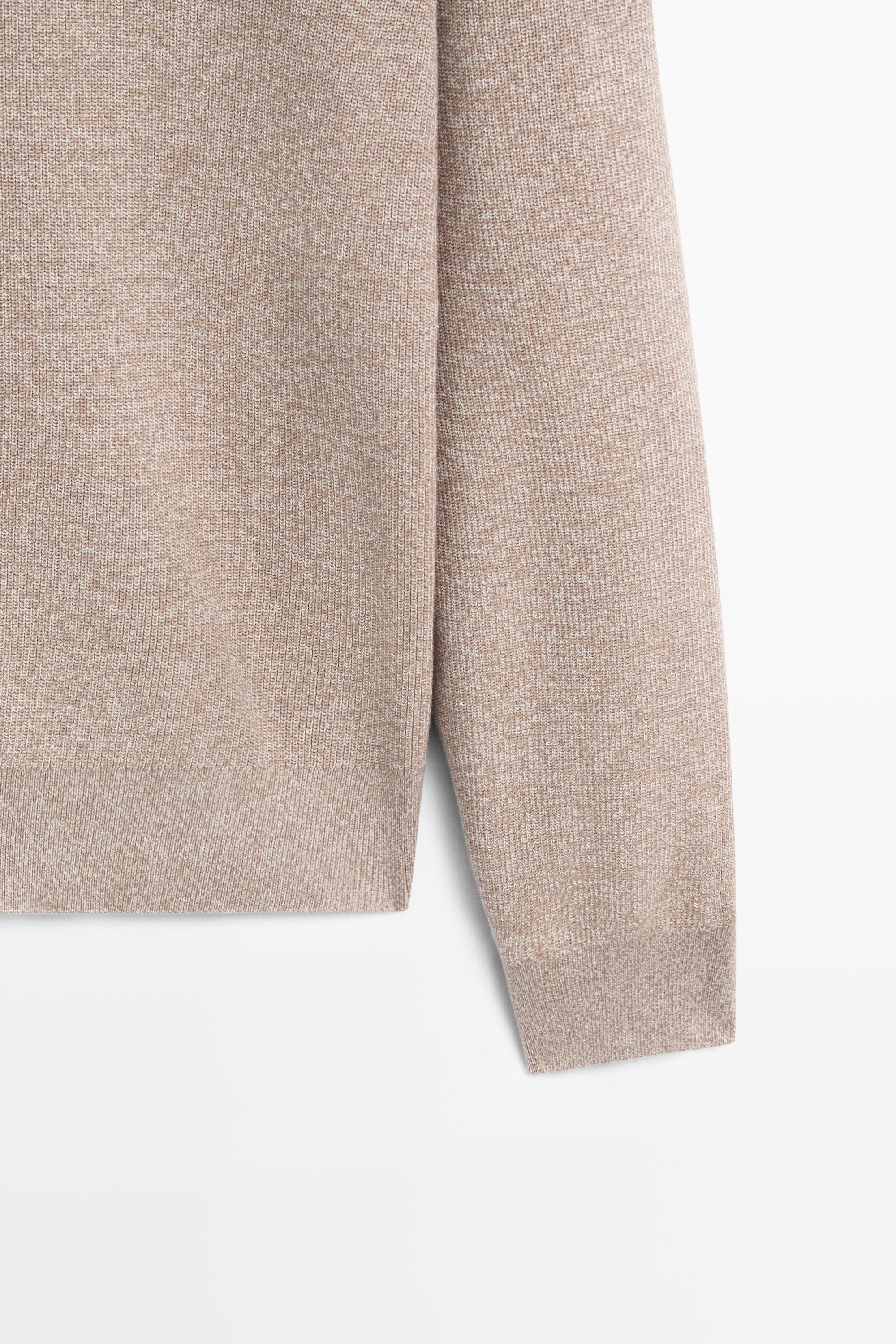 100% cotton mouliné polo sweater — BEIGE
