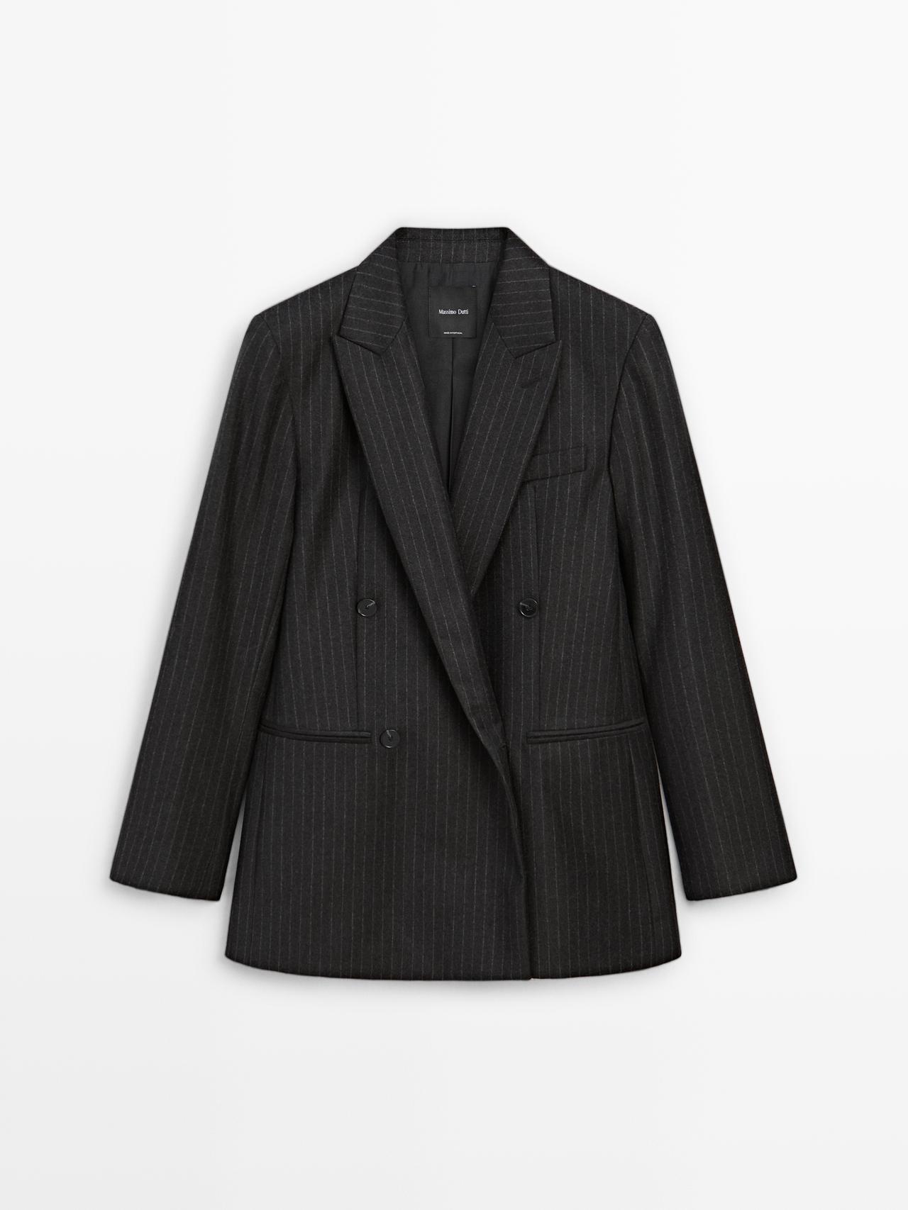 Massimo Dutti - Dames - Double-Breasted 100% Wollen Blazer - Grijs - 38