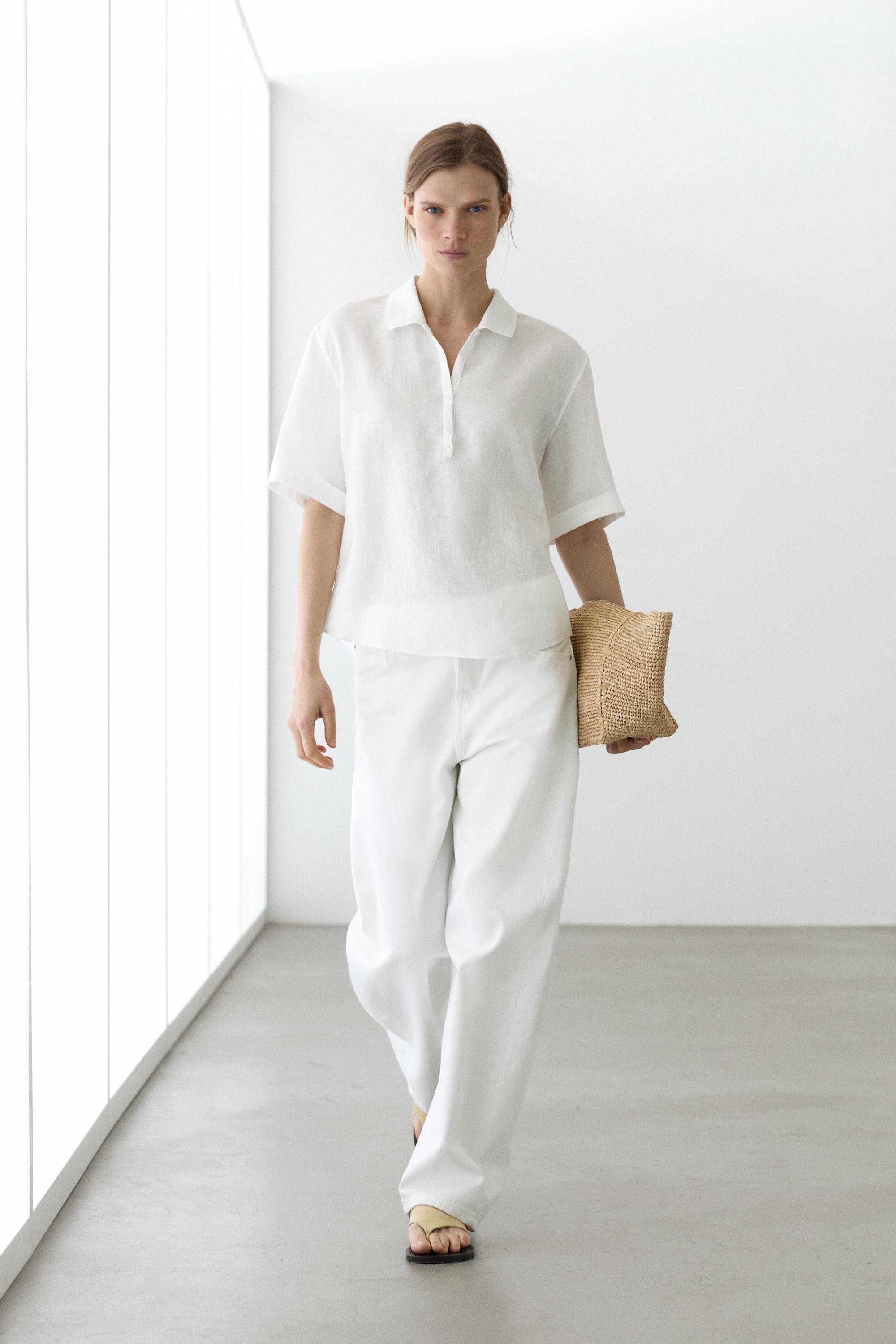 Short sleeve linen polo shirt