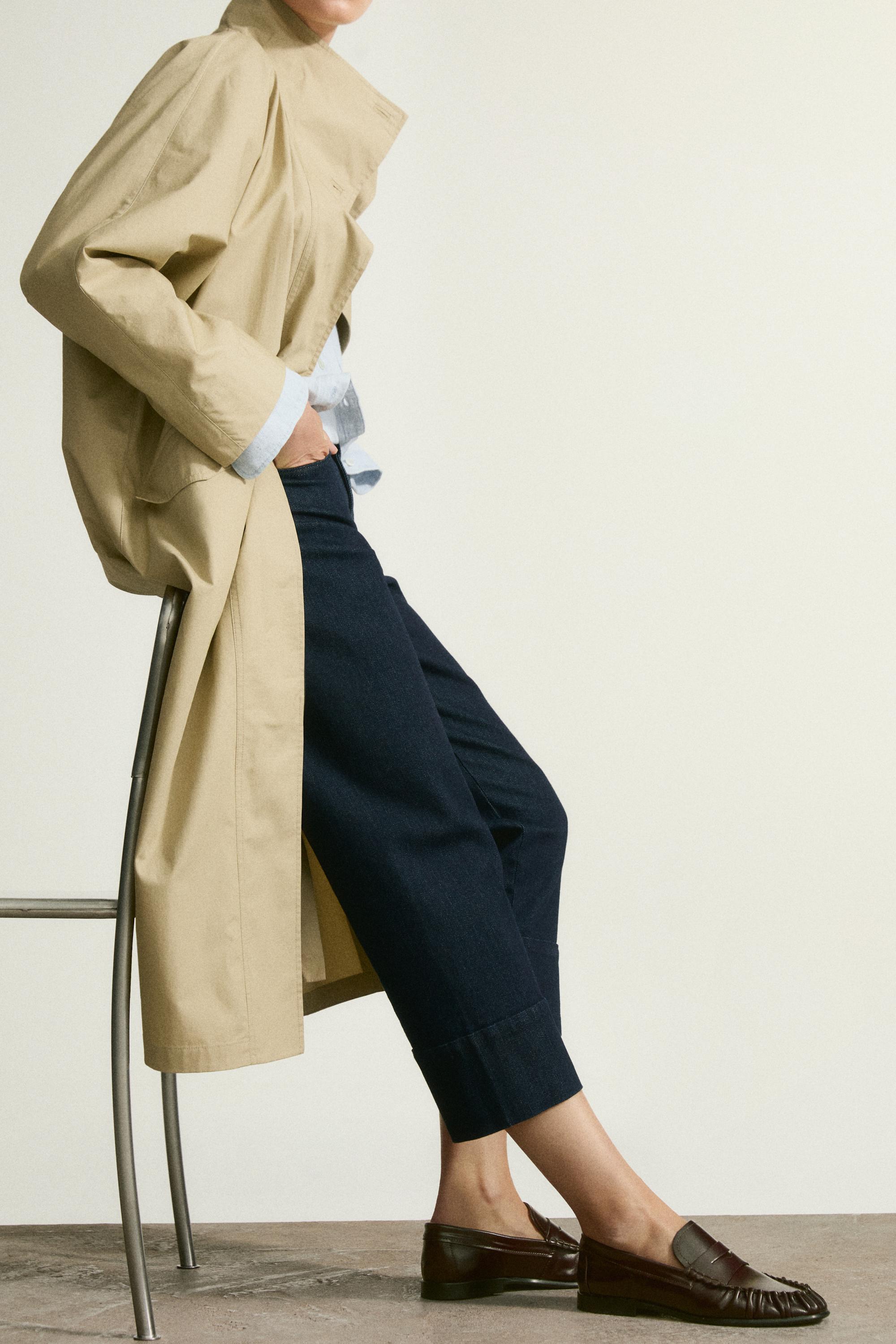 Shirred Leather Loafer — BROWN