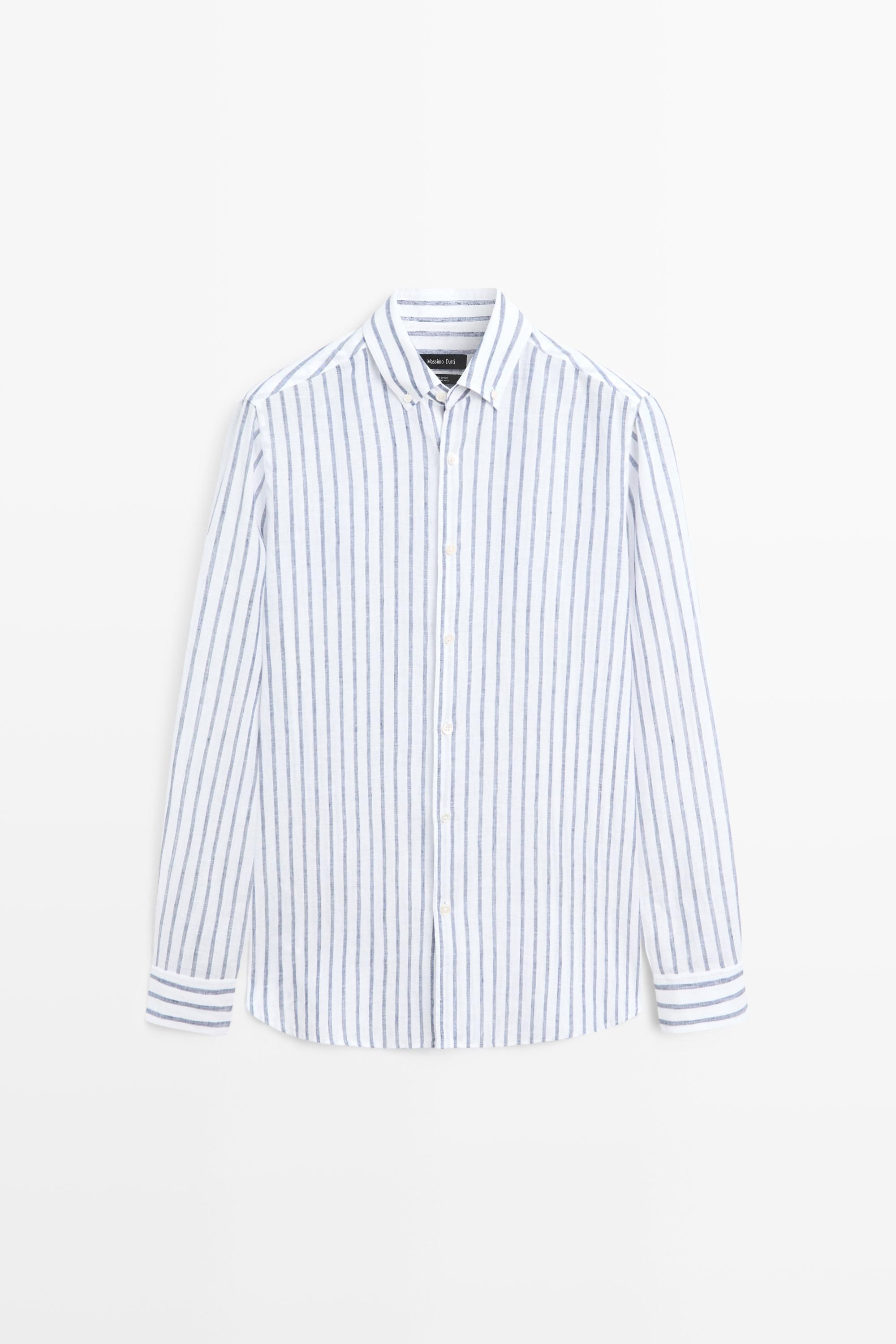 100% linen striped shirt — DARK BLUE