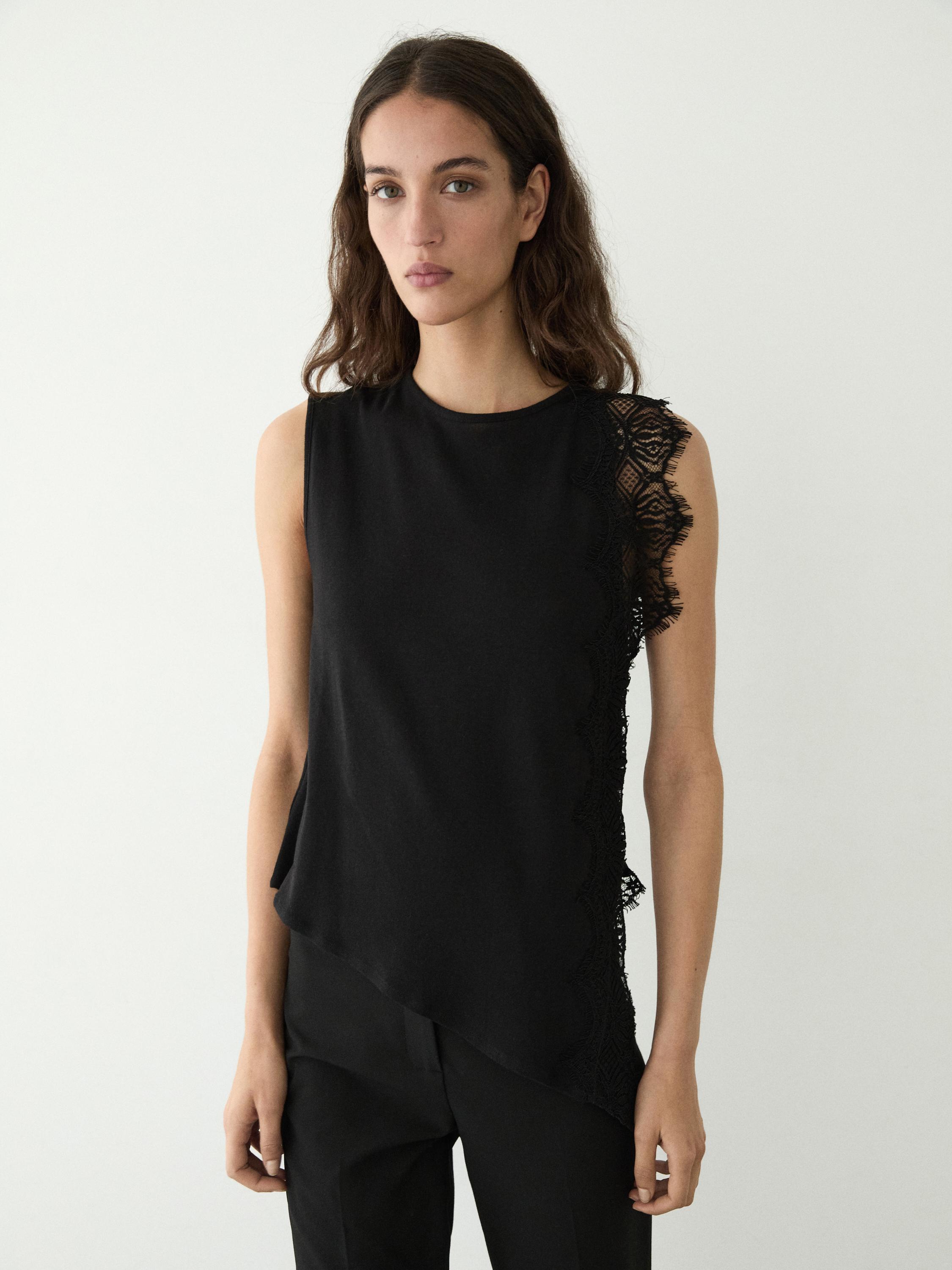 Sleeveless top with lace detail — BLACK