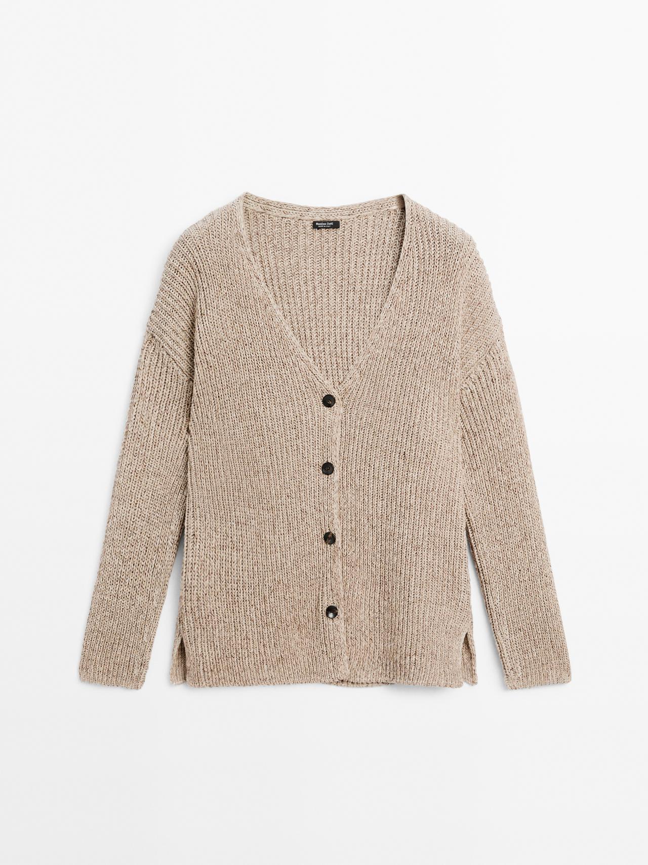 Massimo Dutti - Dame - Meleret Cardigan I Strik - Sand - M