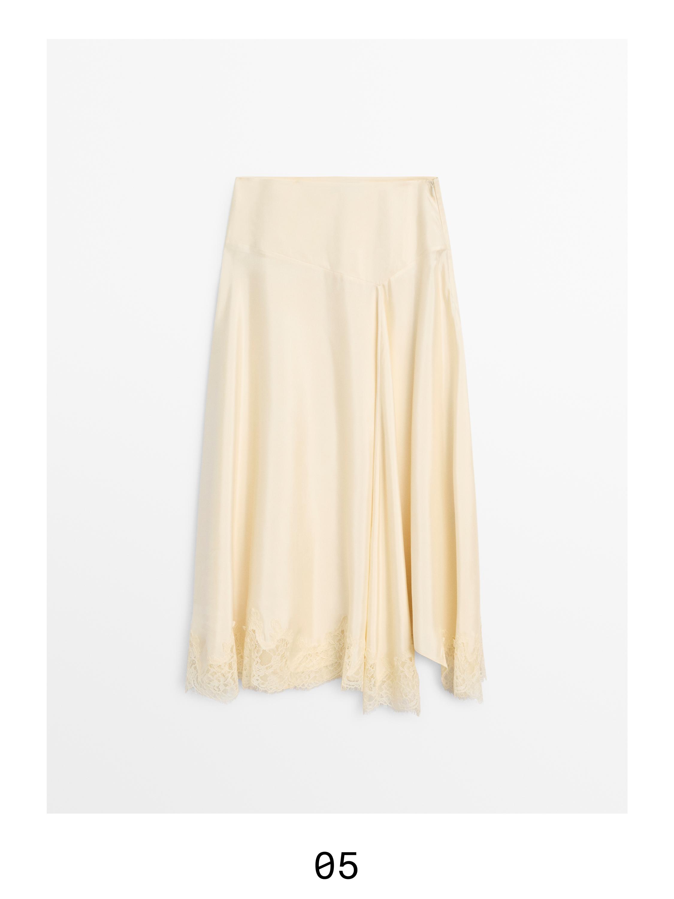 Asymmetric camisole skirt with lace trim — Vanilla