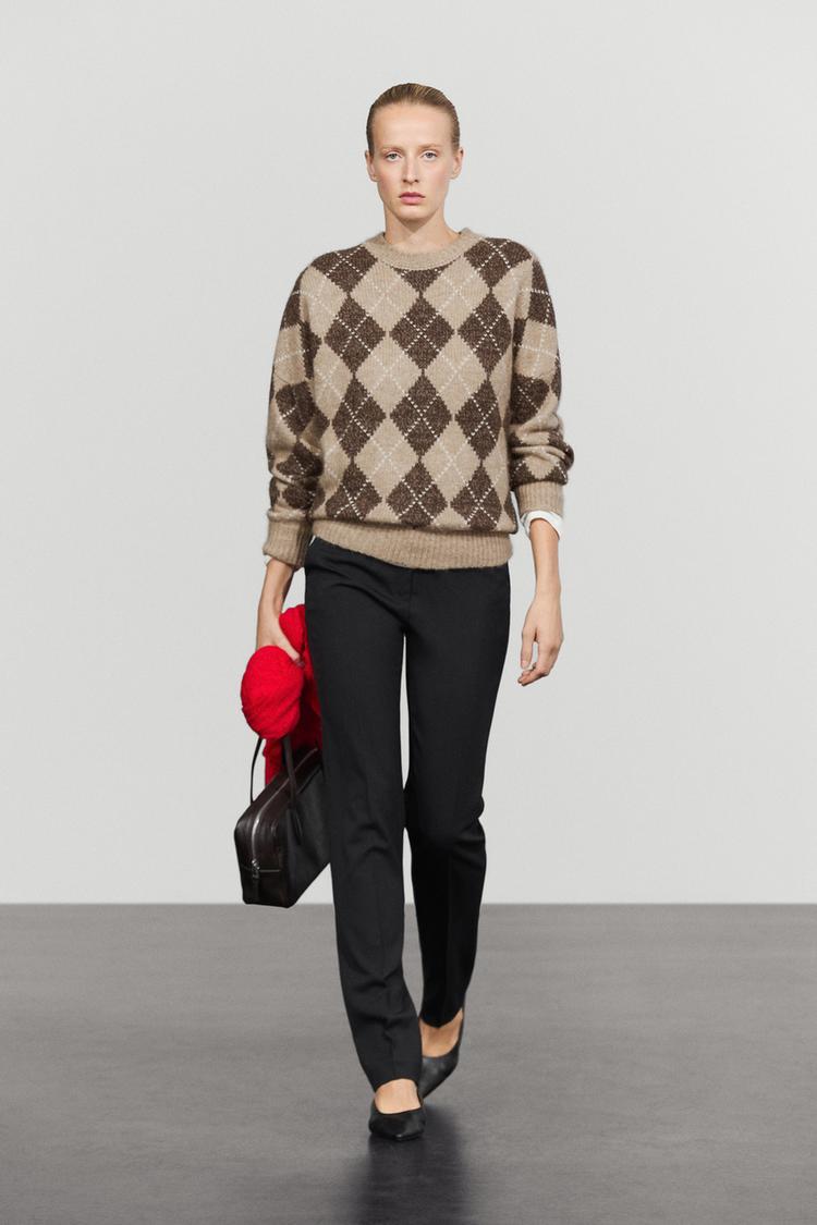 Argyle knit sweater with cashmere — BEIGE
