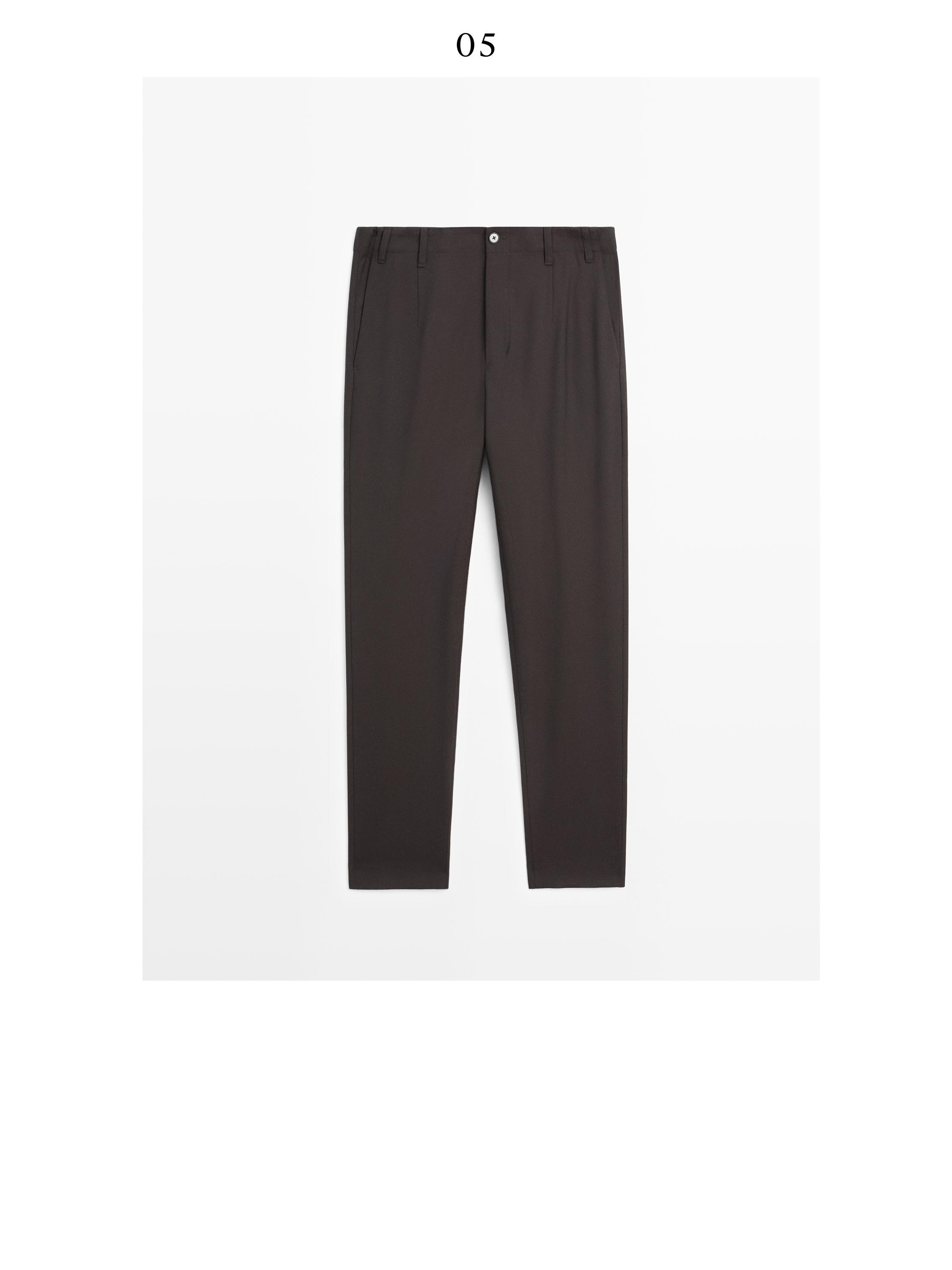 Cool wool textured trousers — BROWN