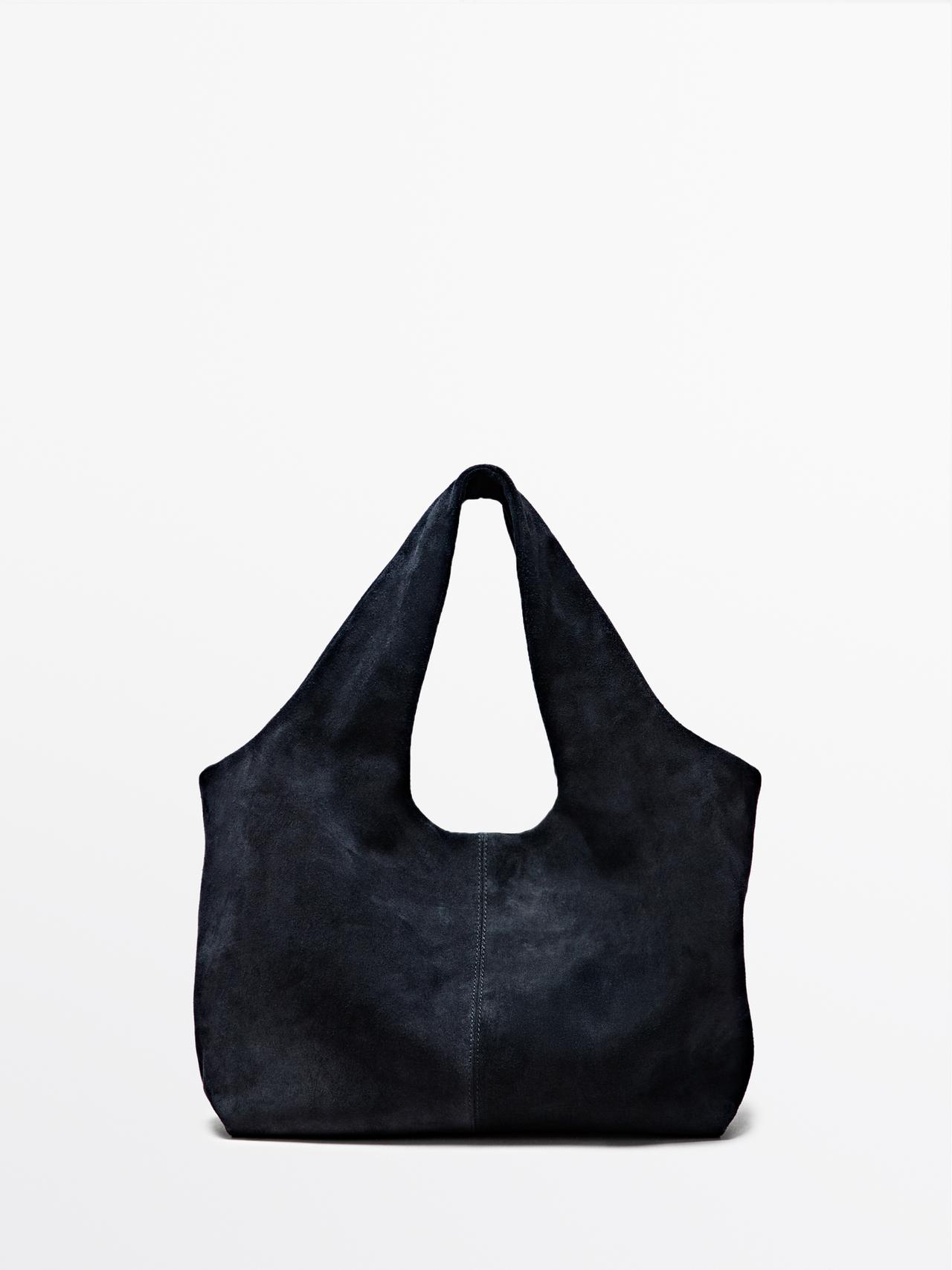 Massimo Dutti - Dame - Medium Shoppertaske I Spaltlæder - Marineblå - 01