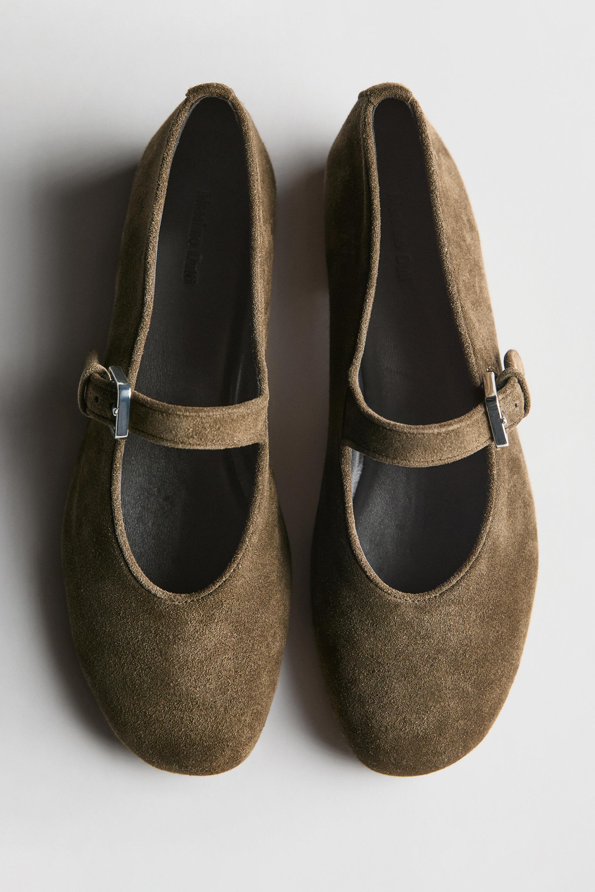 Bailarina Piel Serraje - Kaki - 36 - Massimo Dutti - Mujer