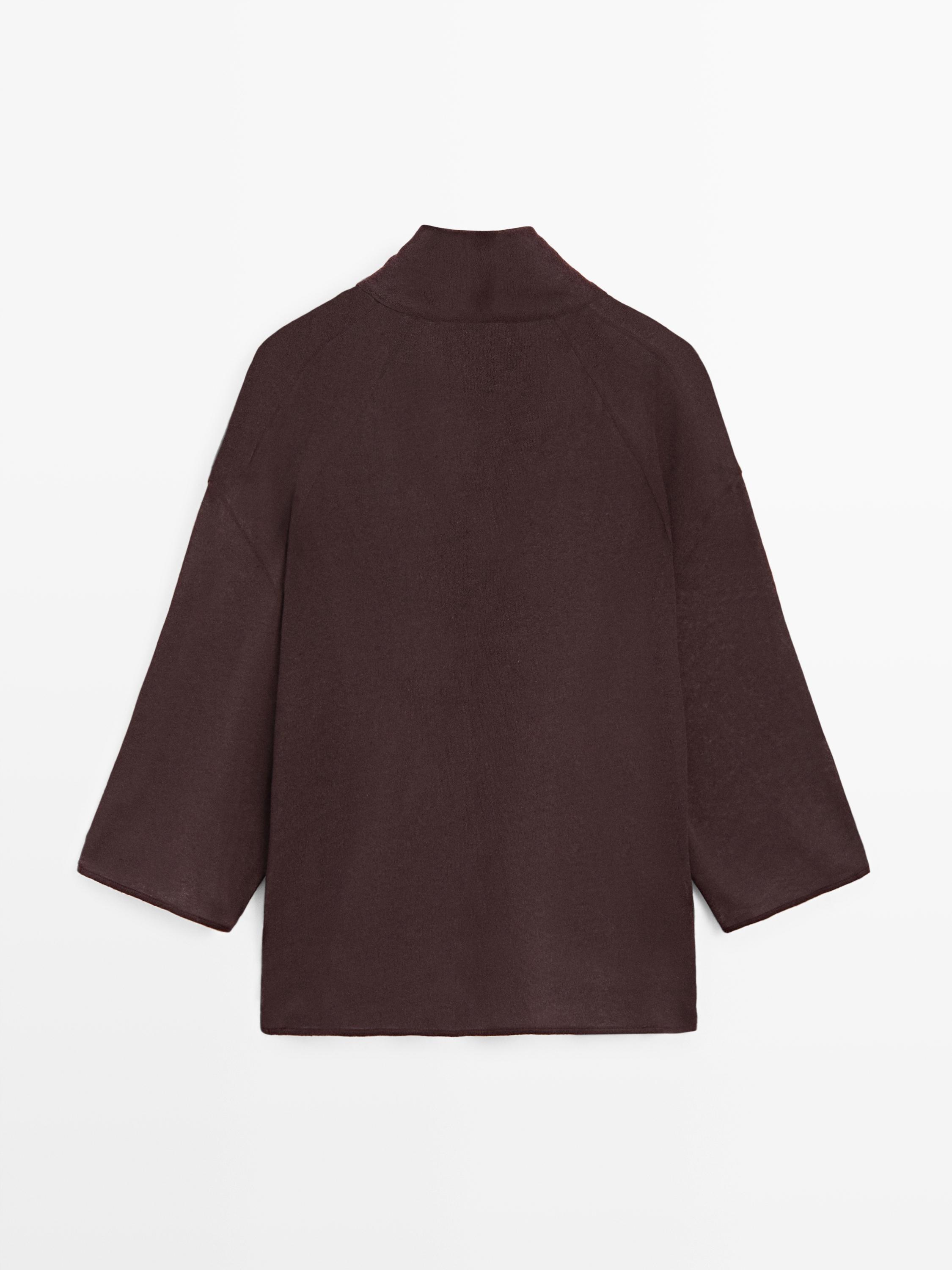 Linen blend shirt with cowl neckline — AUBERGINE