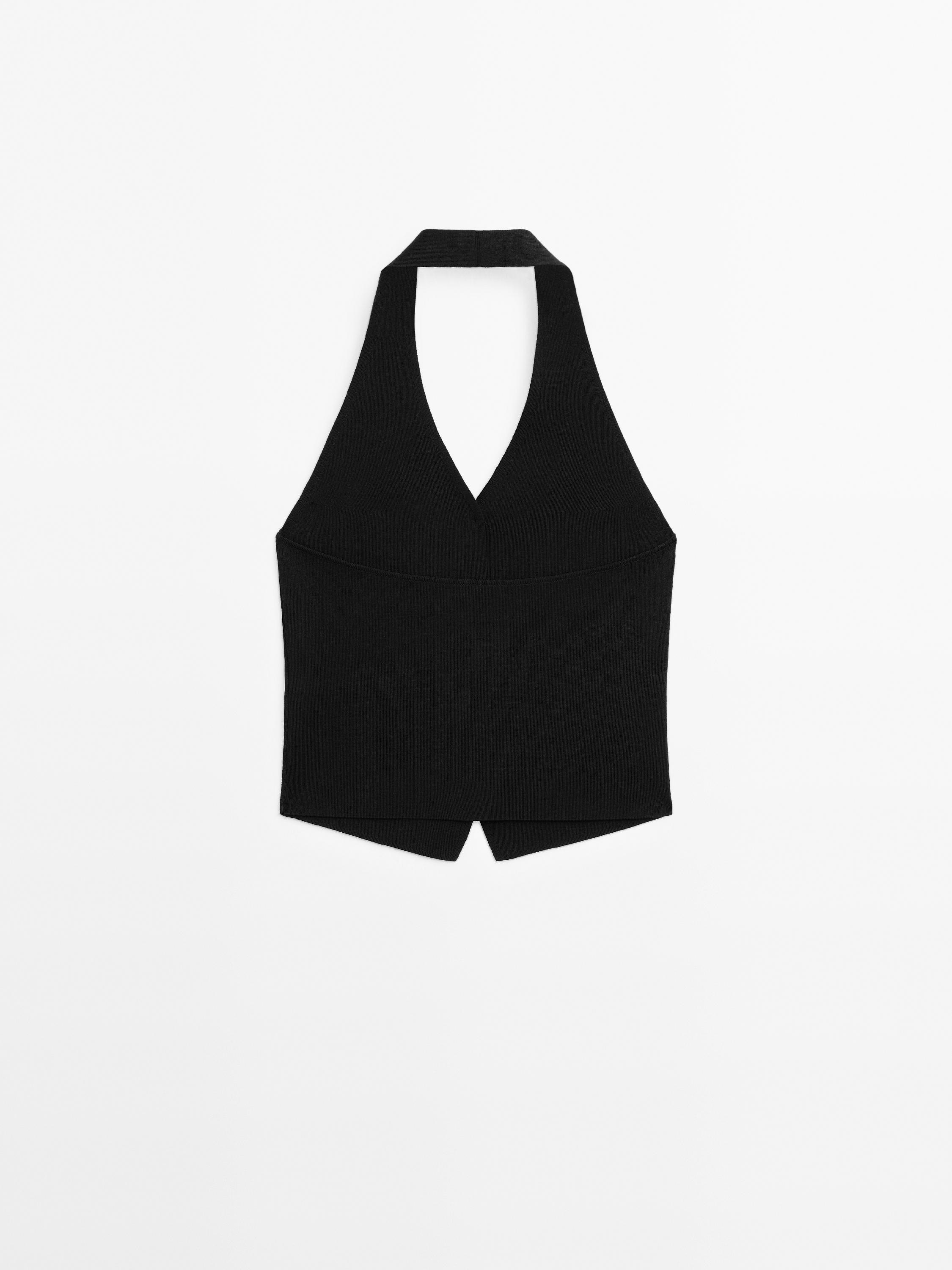Veste sans manches en maille à encolure américaine