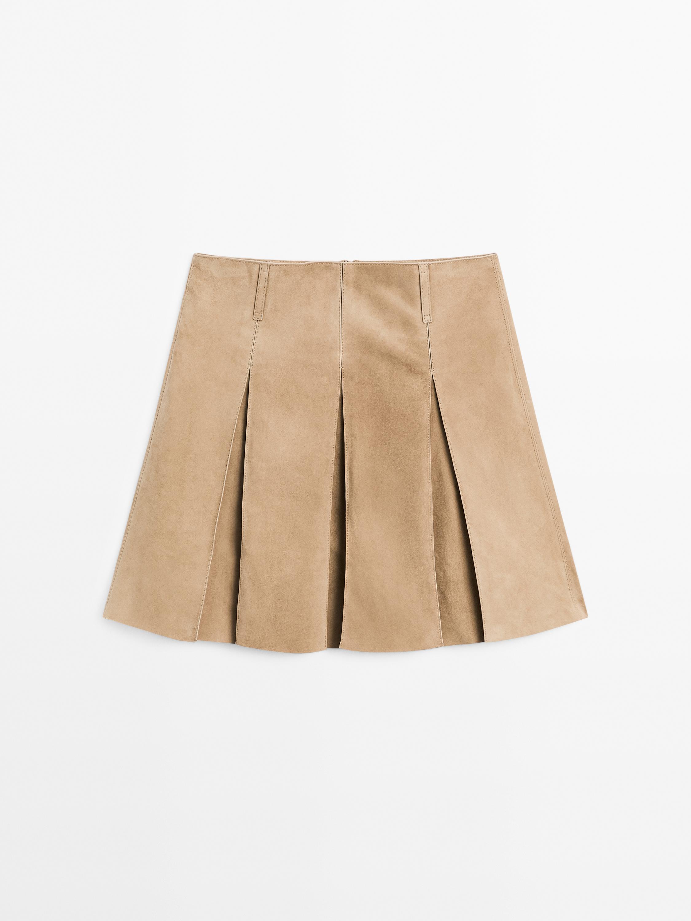 Jupe plissée en cuir finition daim