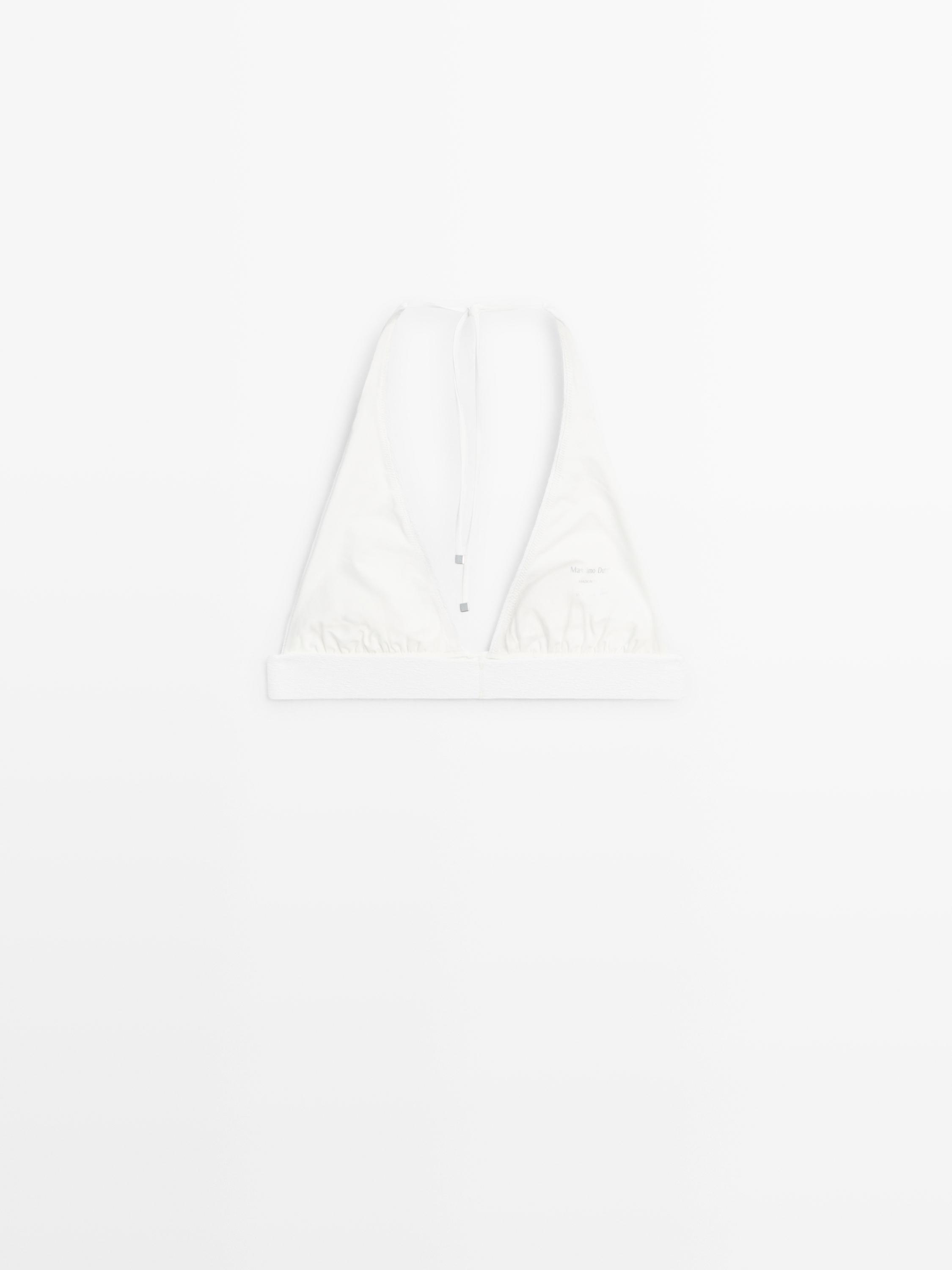 Textured triangle bikini top — Off white