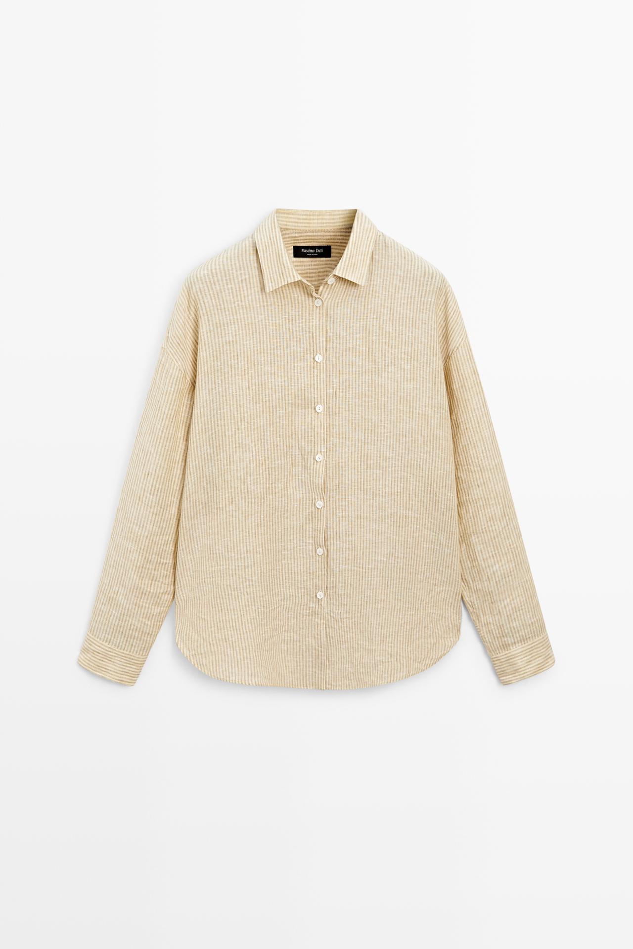 Massimo Dutti - Dame - Stribet Skjorte I 100 % Hør - Gul - Xs