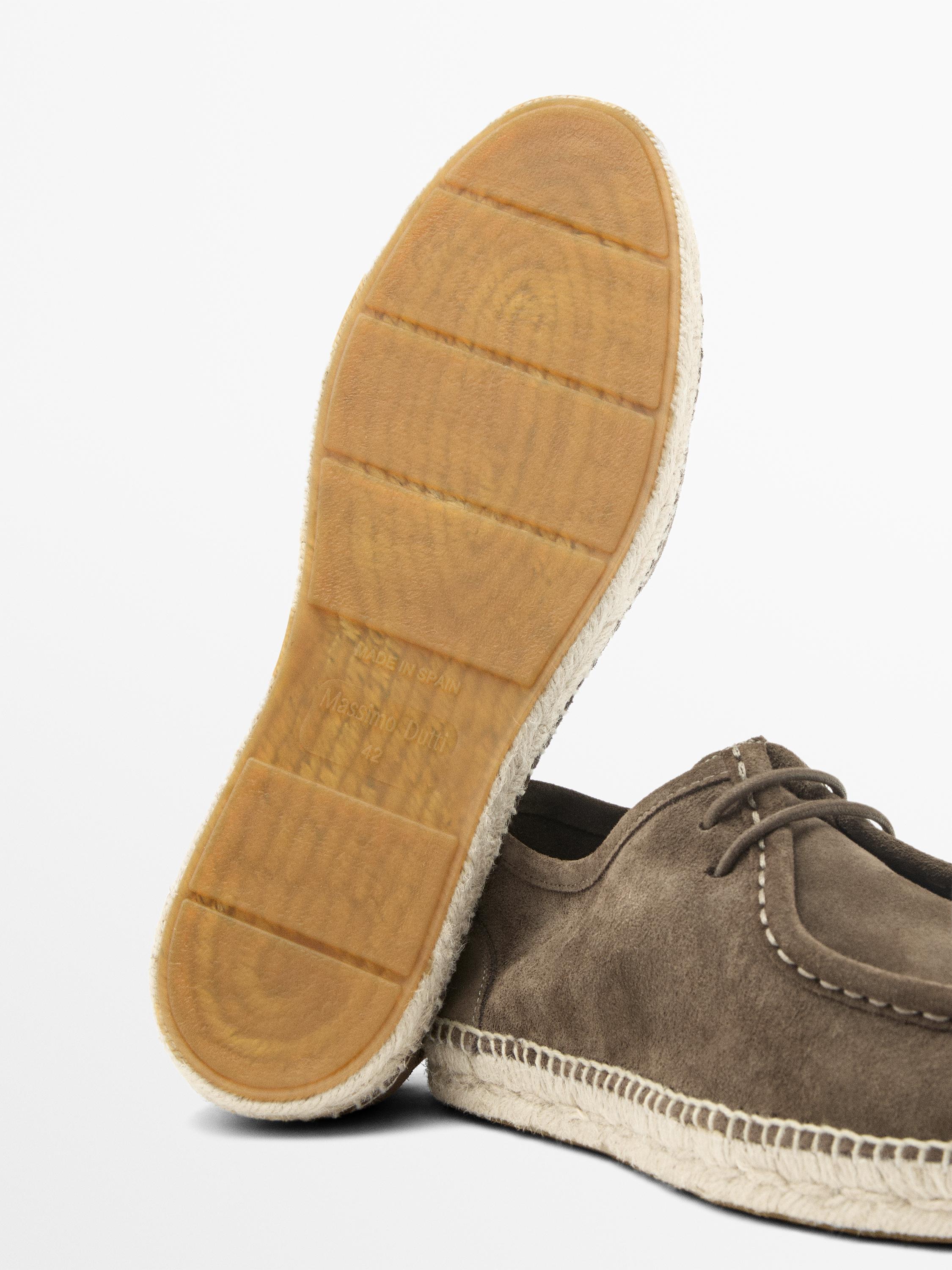 Split leather shoes with moc toe and jute sole — GREY
