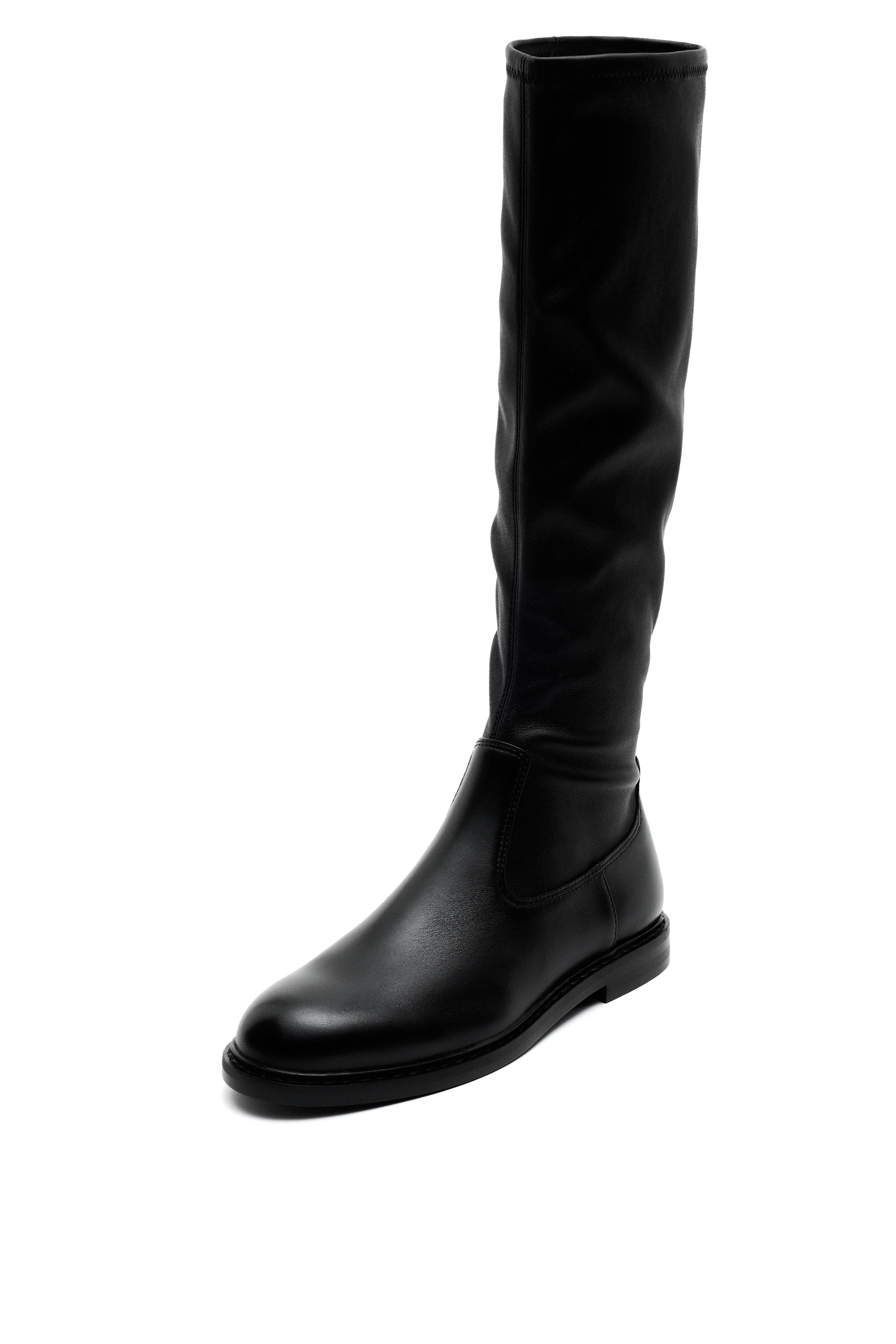 Elastic Shaft Leather Boot · Black · Flatâ Boot | Massimo Dutti