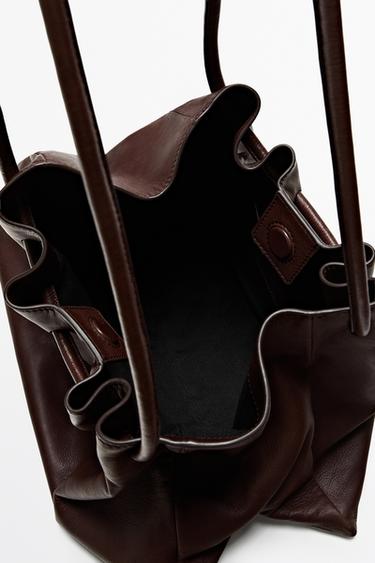 Medium ruched nappa leather bag — BROWN 4