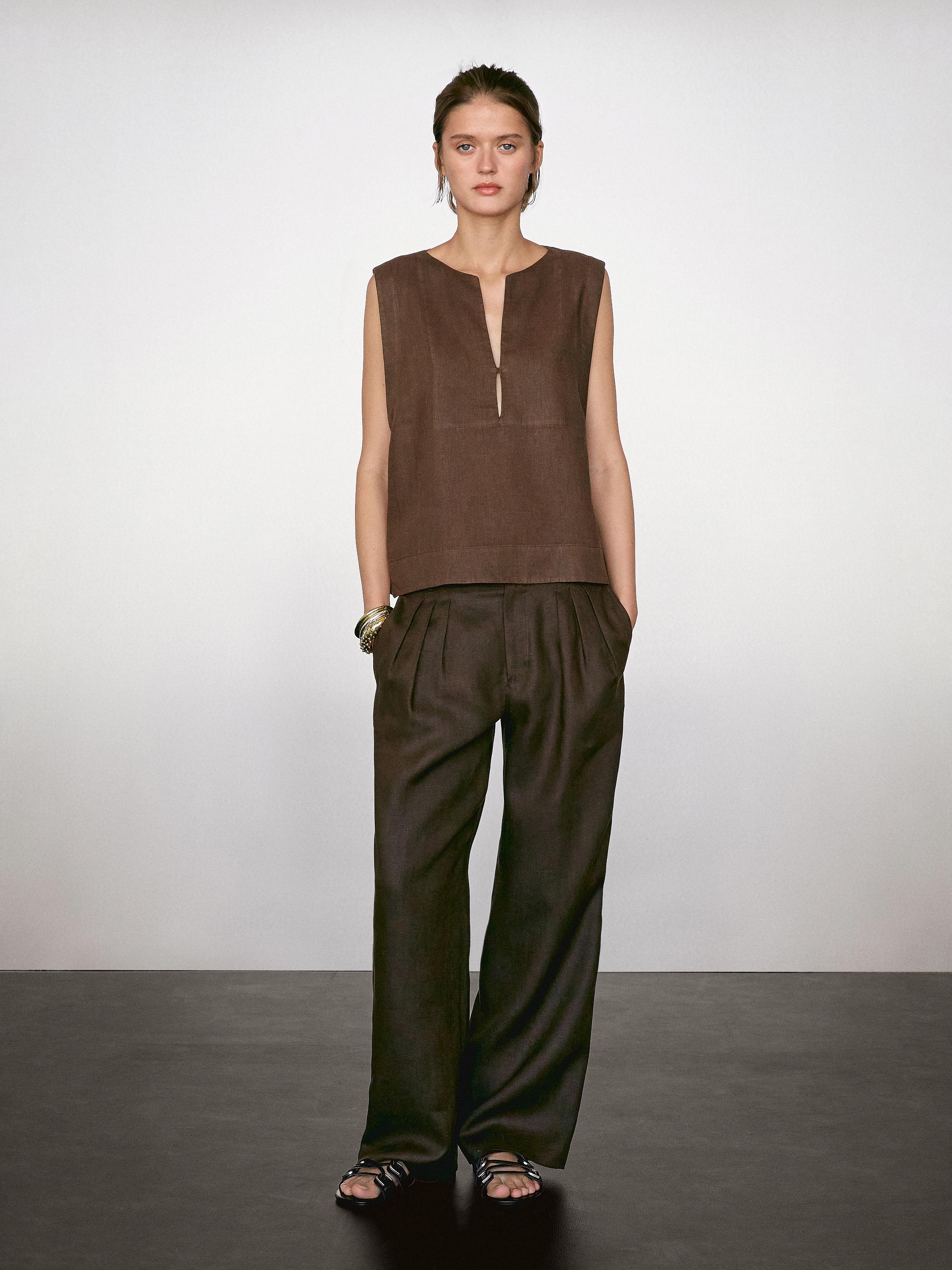 Áo cánh 100% vải lanh có chi tiết đường may