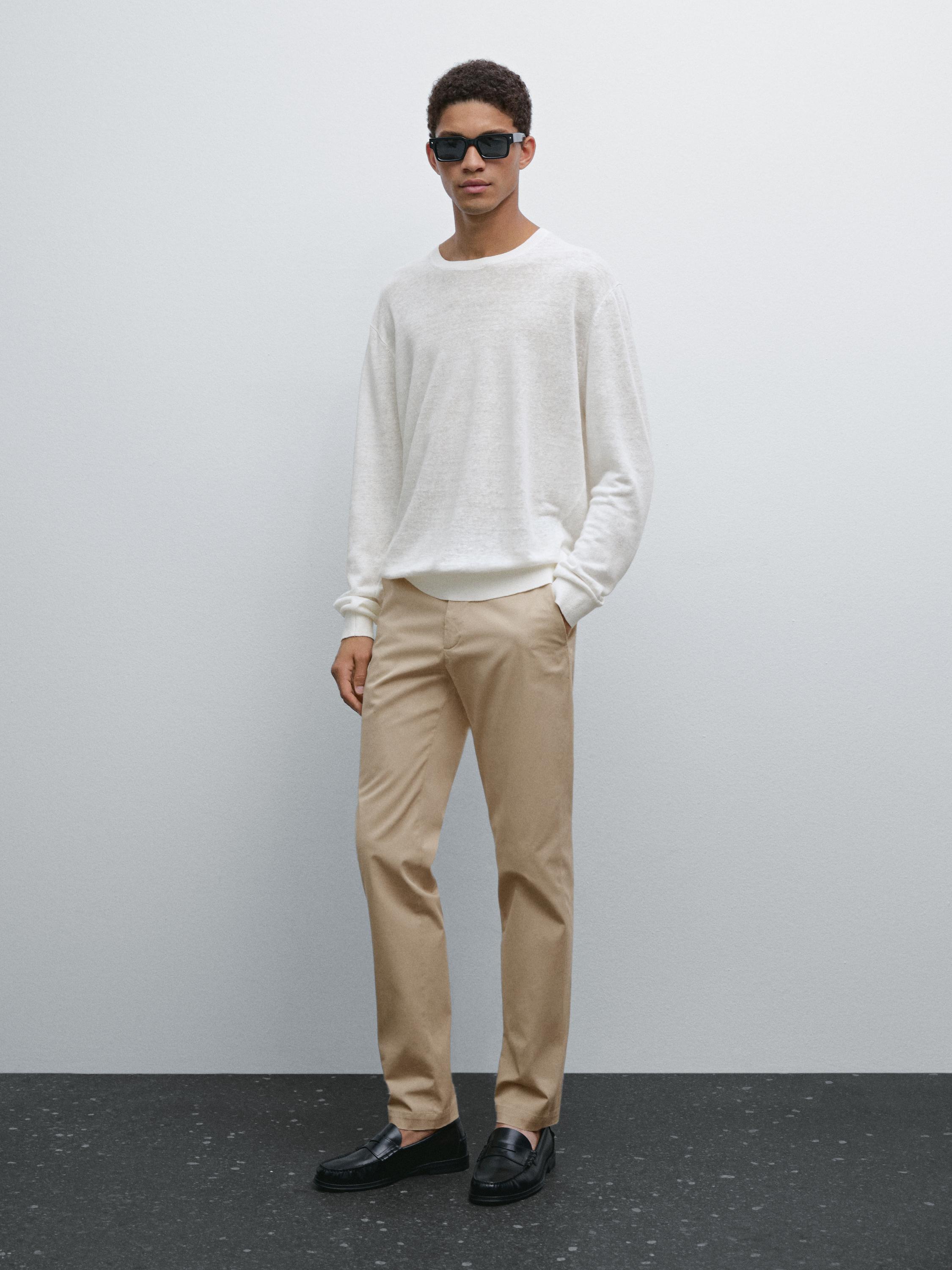 Cotton blend slim fit trousers