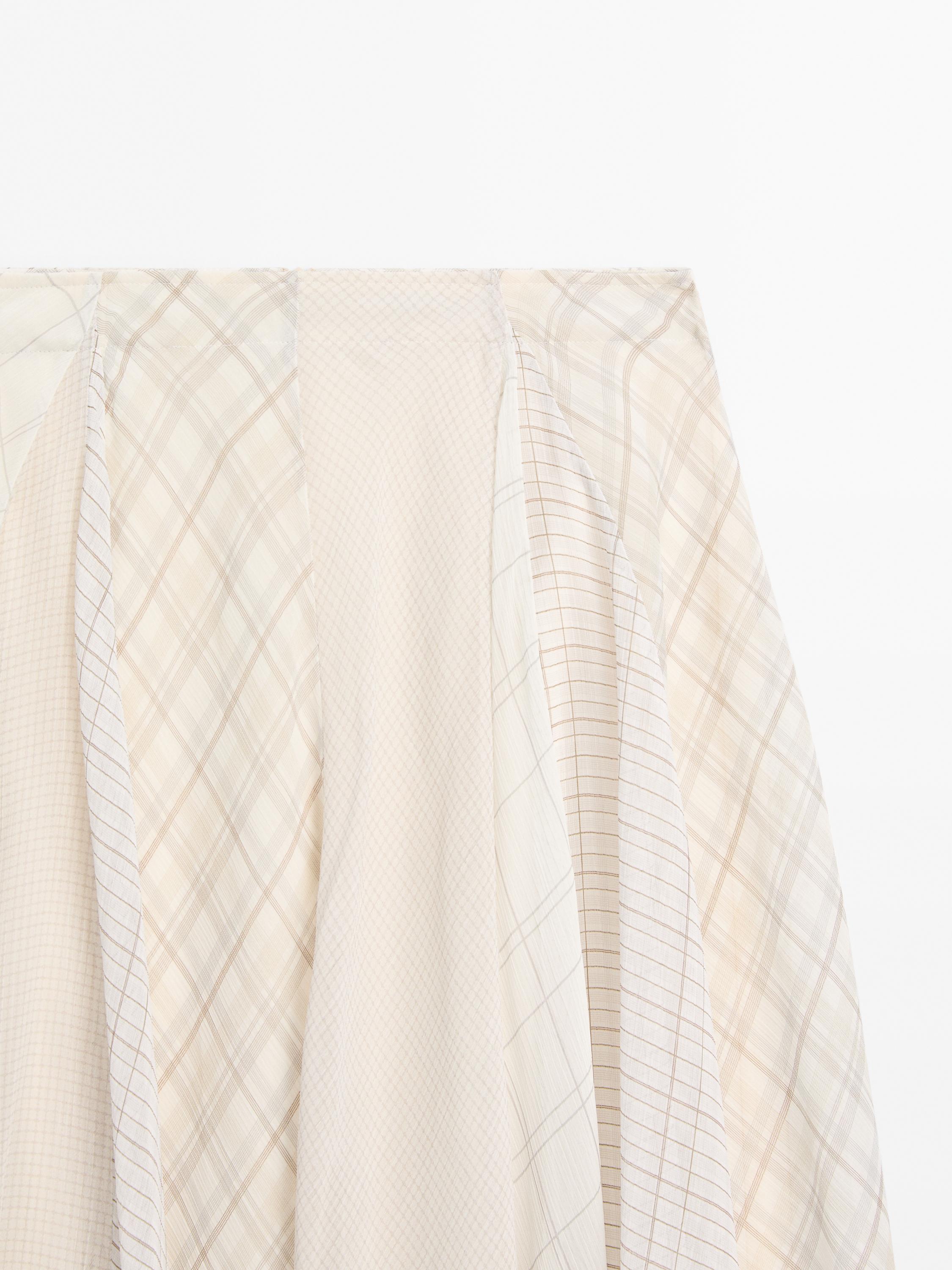 Asymmetric check midi skirt