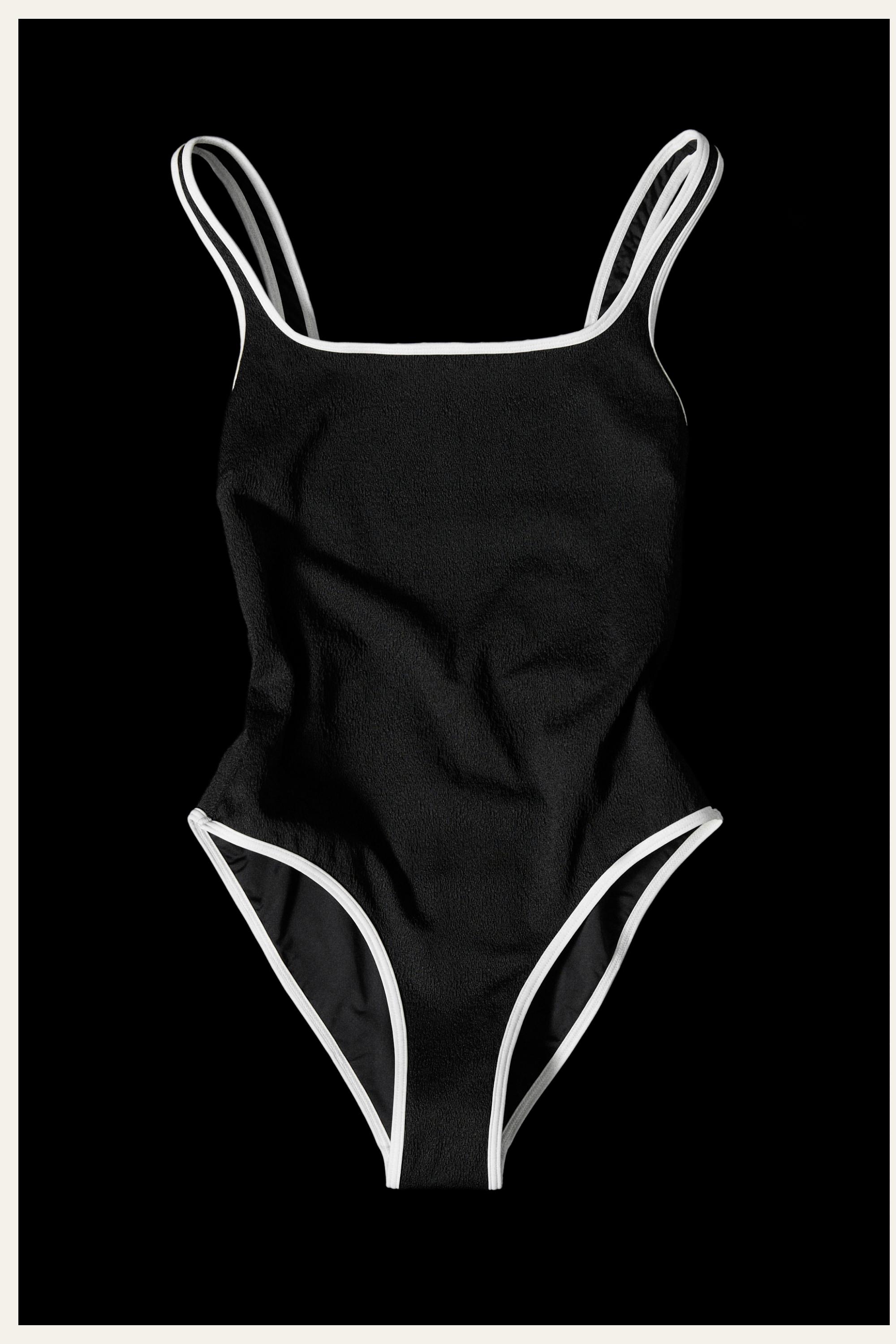 Contrast texture swimsuit — BLACK