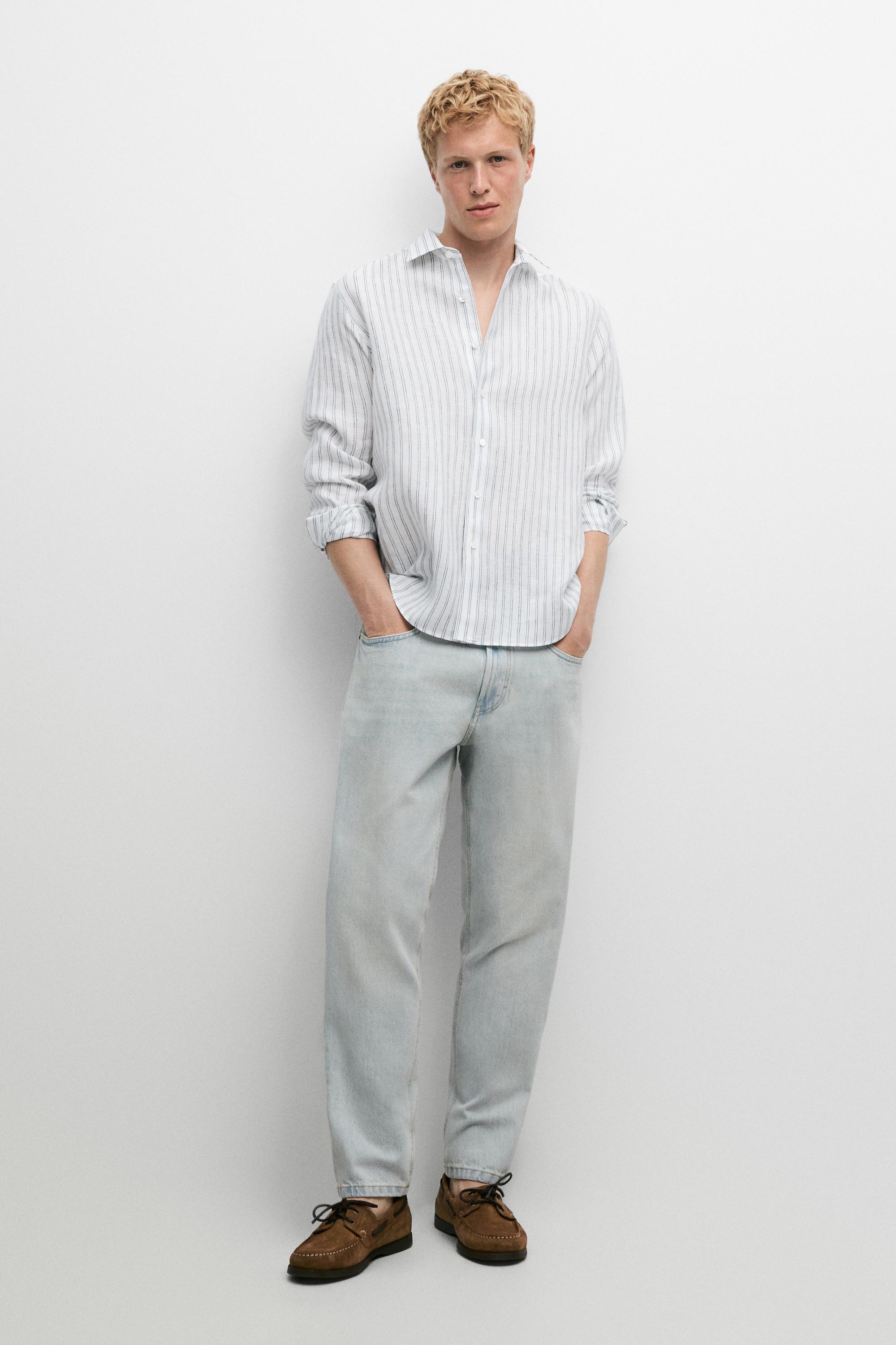 100% linen regular fit shirt — TURQUOISE