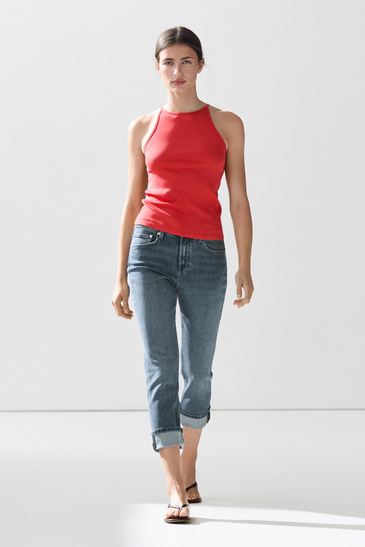 Cotton blend halter top — CORAL