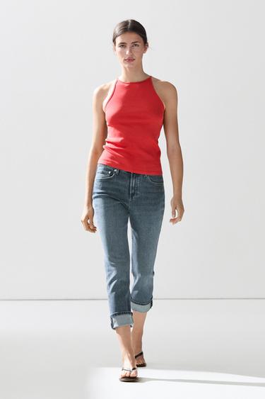 Cotton blend halter top — CORAL 1
