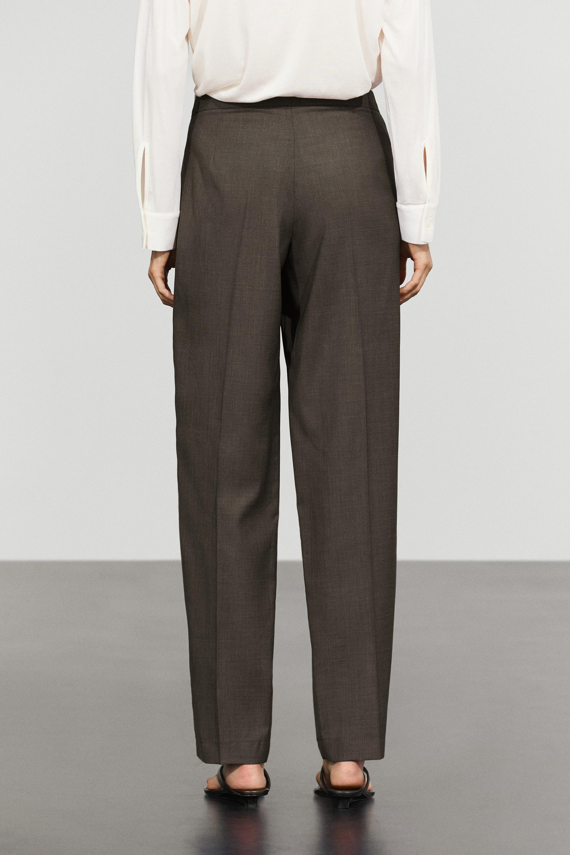 100% cool wool pleated pants — DARK GREY