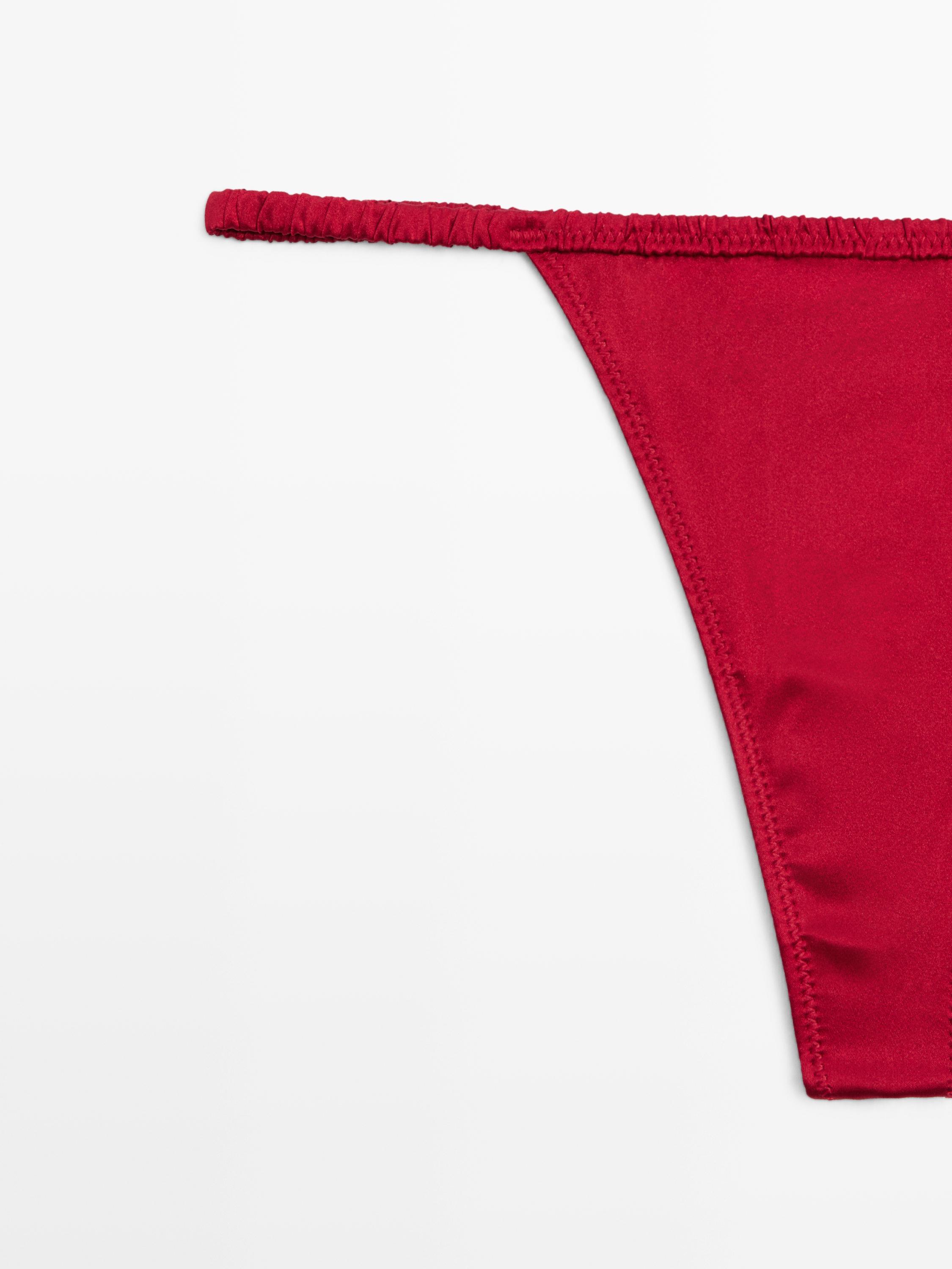 Silk thong with lace detail — RED