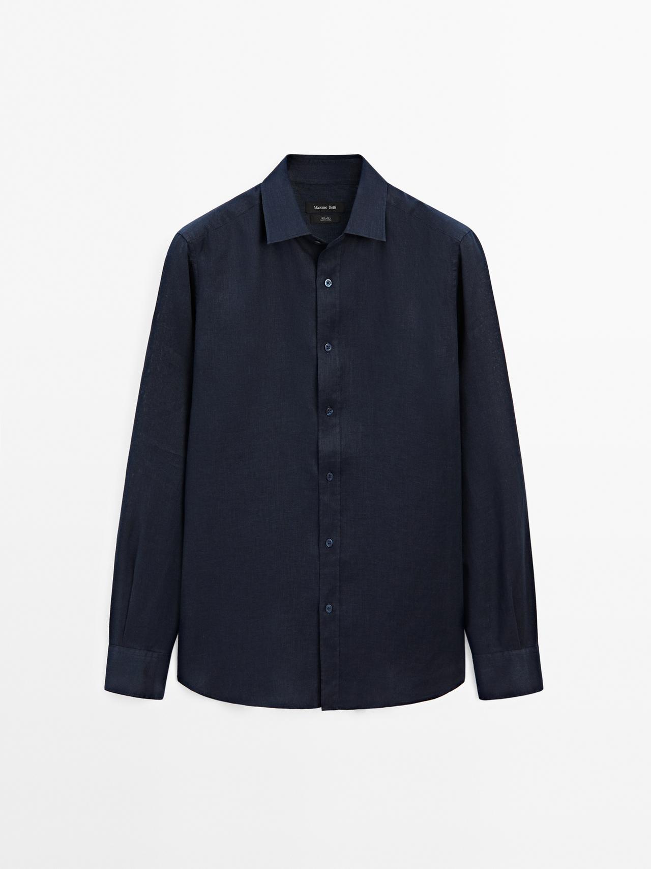 Massimo Dutti - Herre - Slim Fit Skjorte I 100% Hør - Marineblå - Xxl