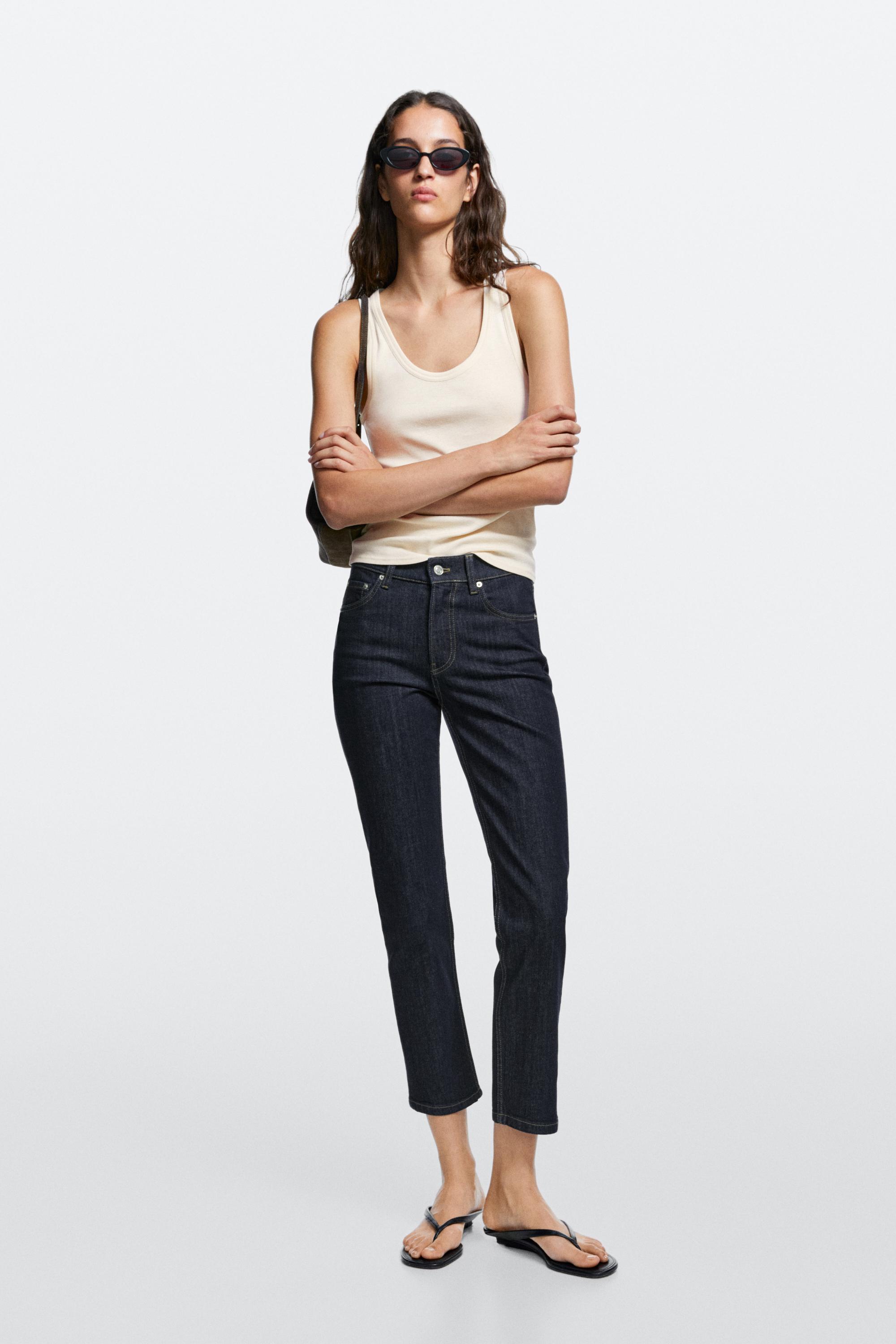 Jeans Slim Fit Cropped A Vita Media - Azzurro Oscuro - 34 (It 38) - Massimo Dutti - Female-image