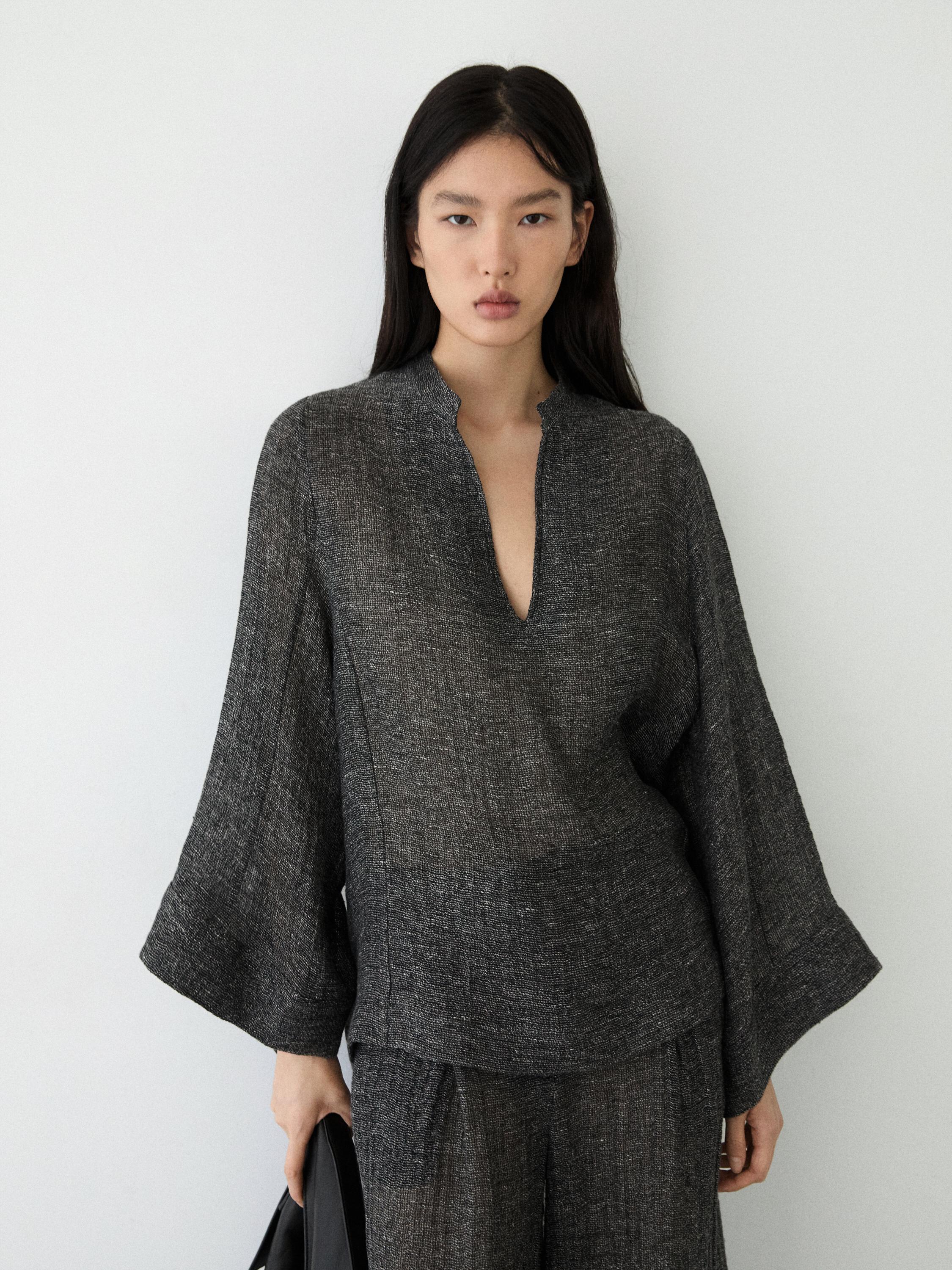 Melange linen blouse — GREY