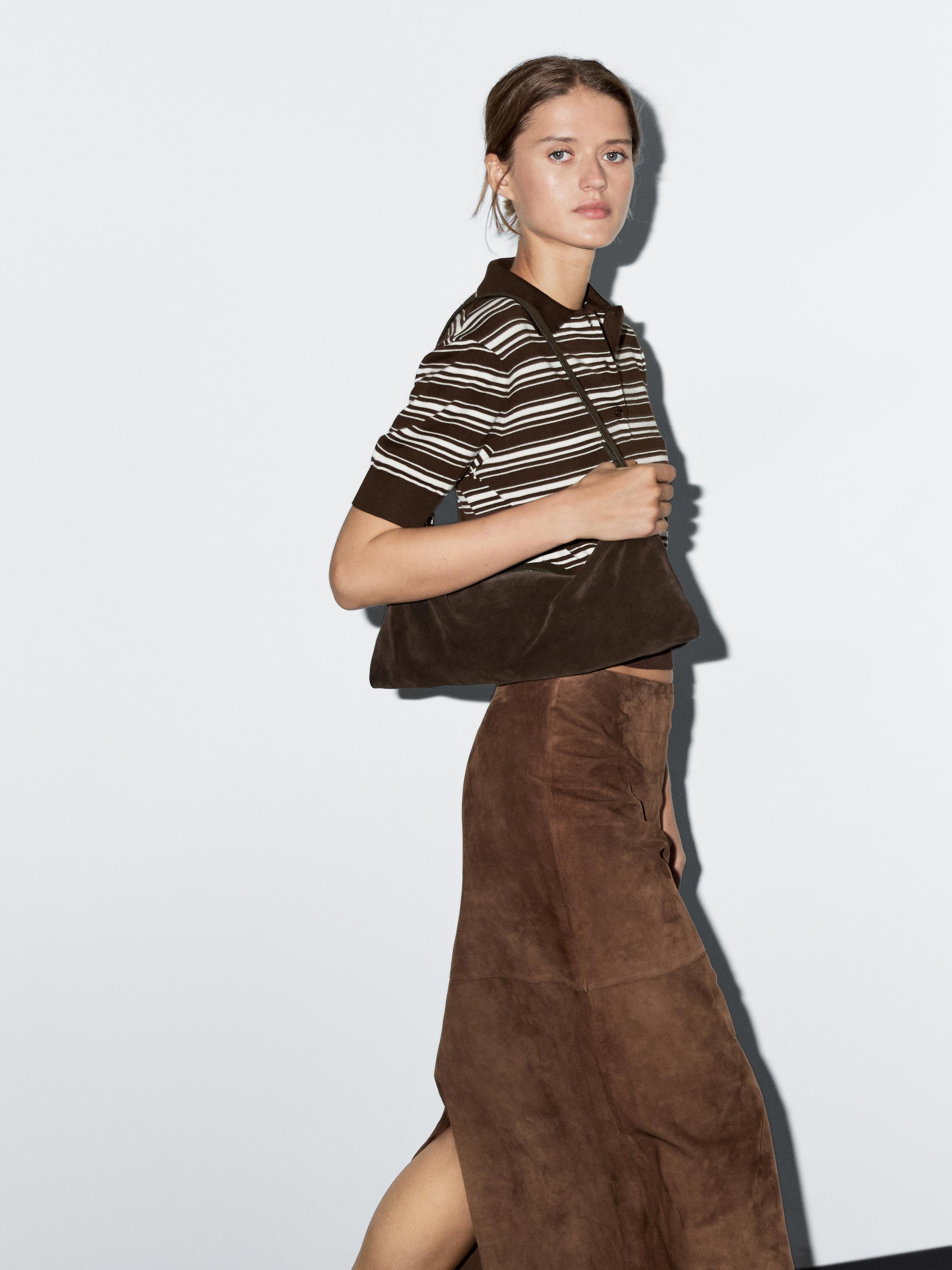 Suede leather midi skirt