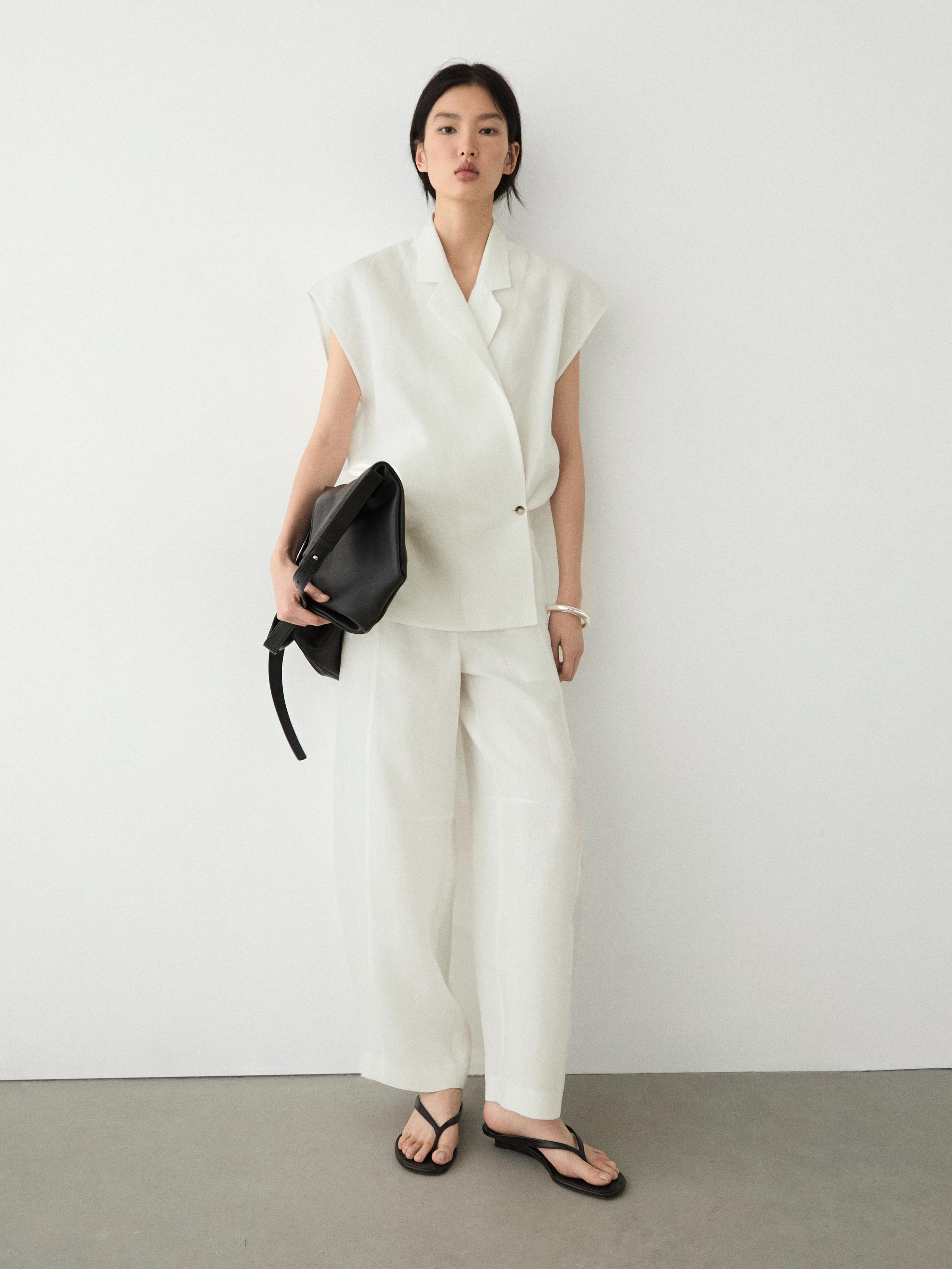 Linen barrel fit pants — Off white